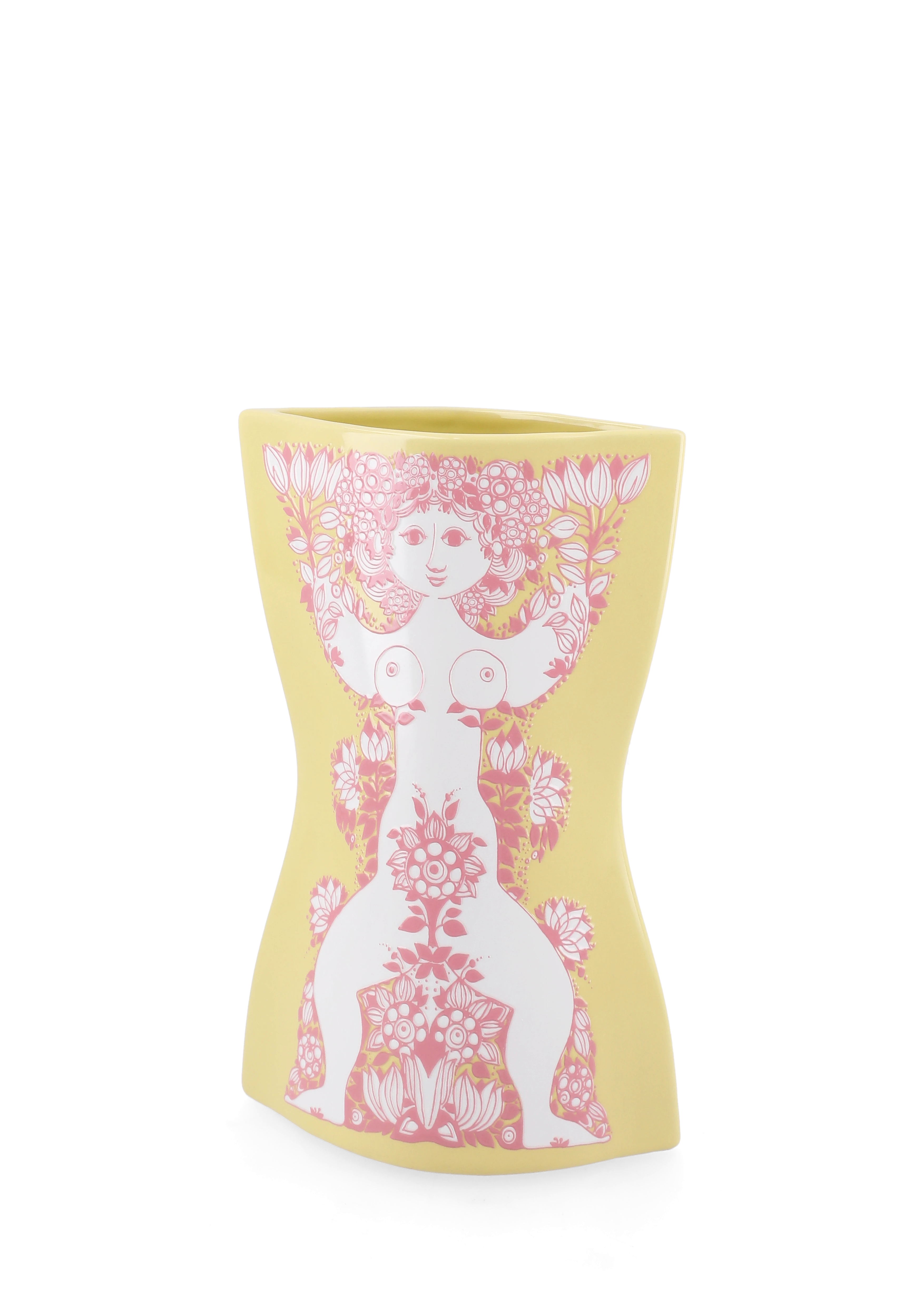 Vase H22 cm fra Bjørn Wiinblad i farven Gul/Pink, lavet af Keramik