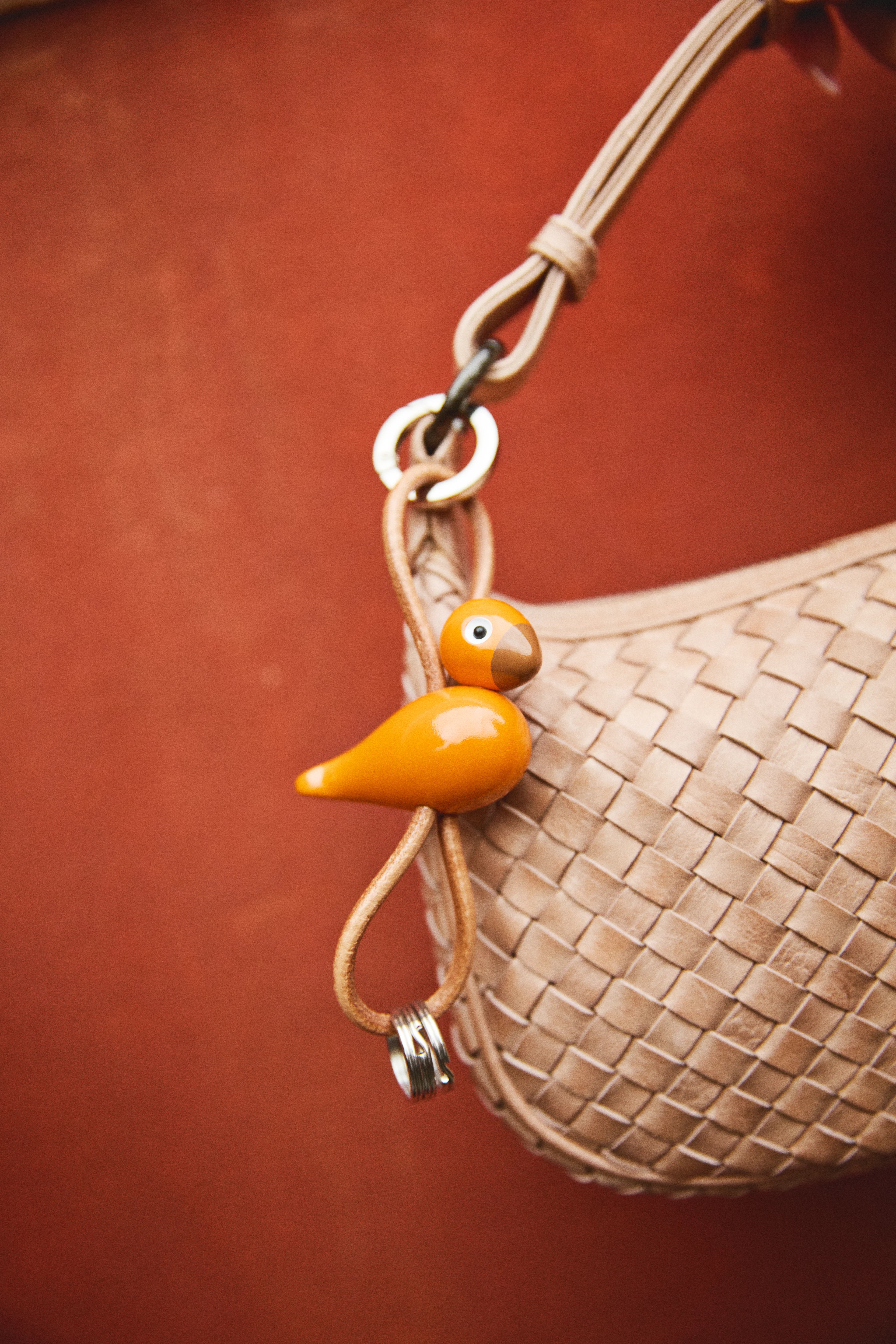 Bird silver metal Keychain with Natural Leather from Kay Bojesen in Orange color, made of Wood