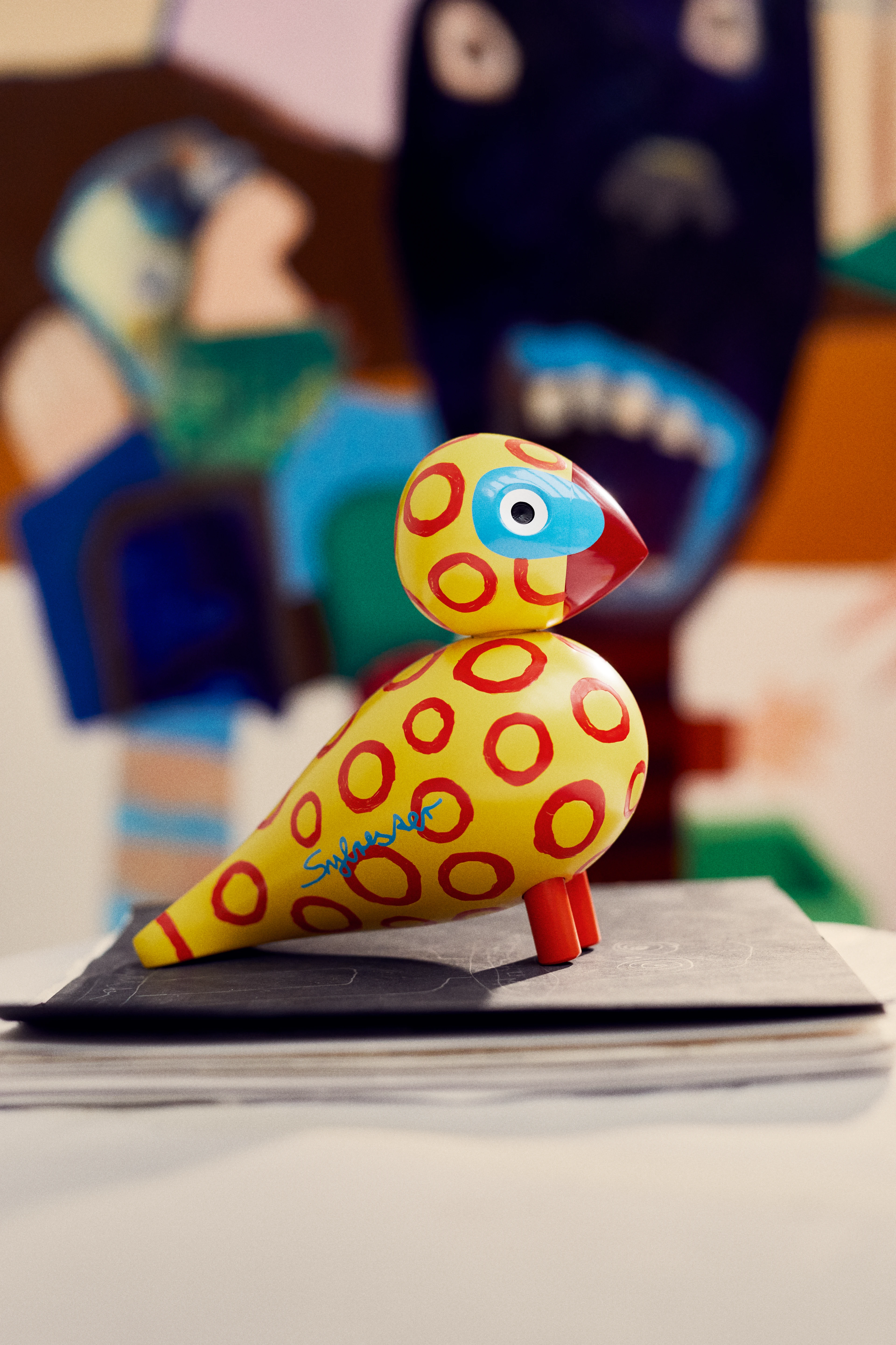 x Leif Sylvester Songbird 2025 H15.5 cm from Kay Bojesen in Blue Eyes color, made of Wood