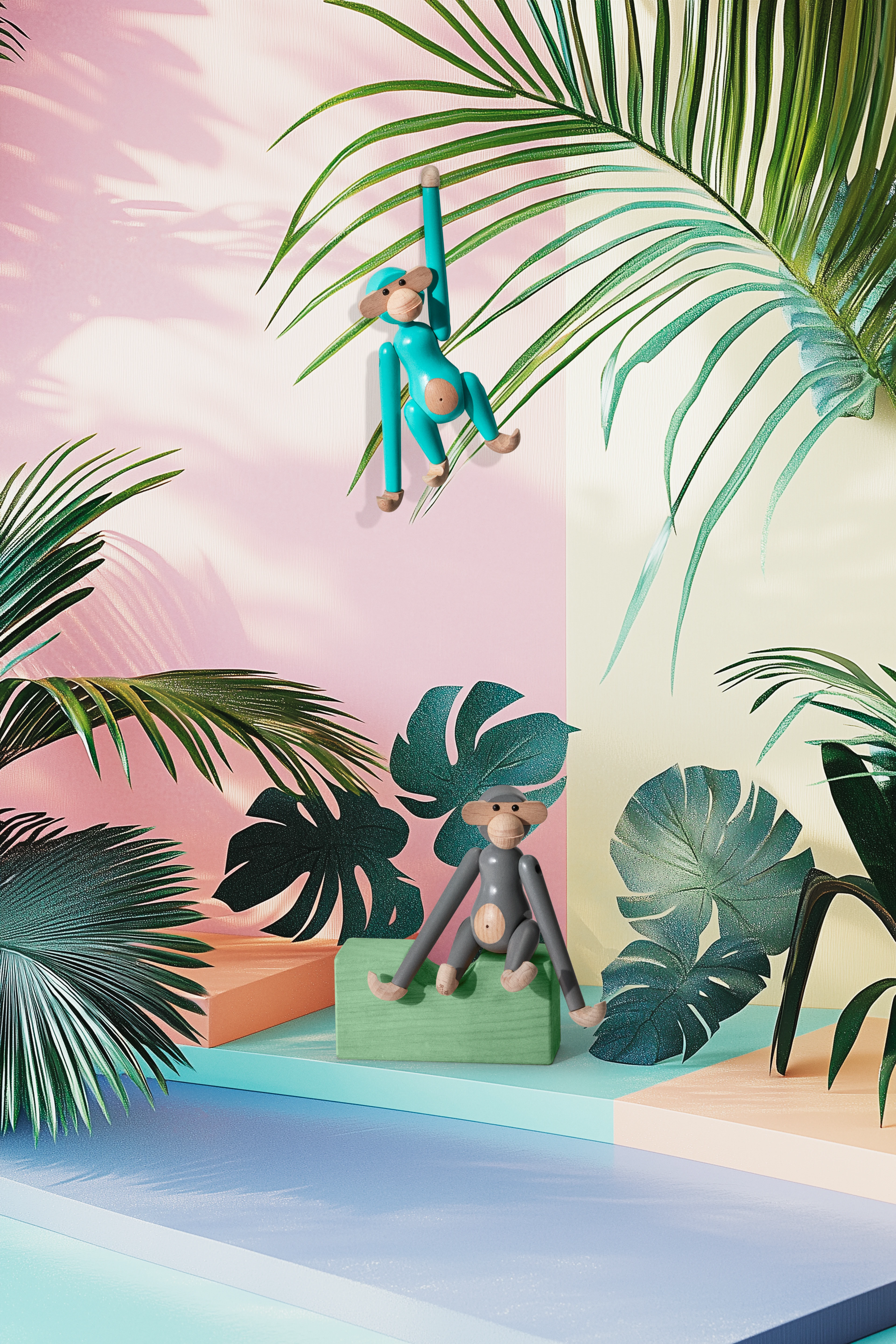 Monkey mini from Kay Bojesen in Turquoise color, made of Wood