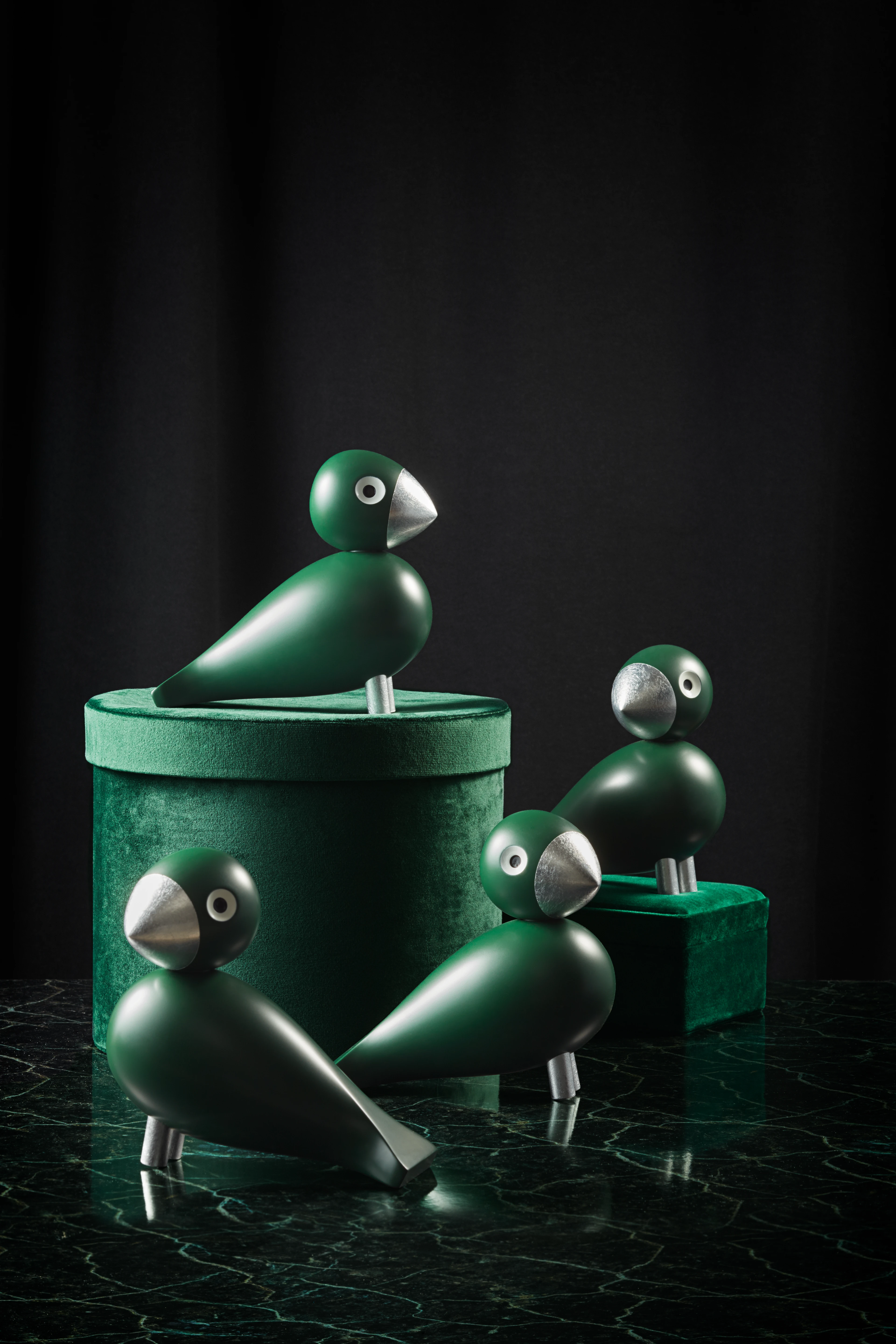 Georg Songbird H15.5 cm from Kay Bojesen in Green/Silver color, made of Wood