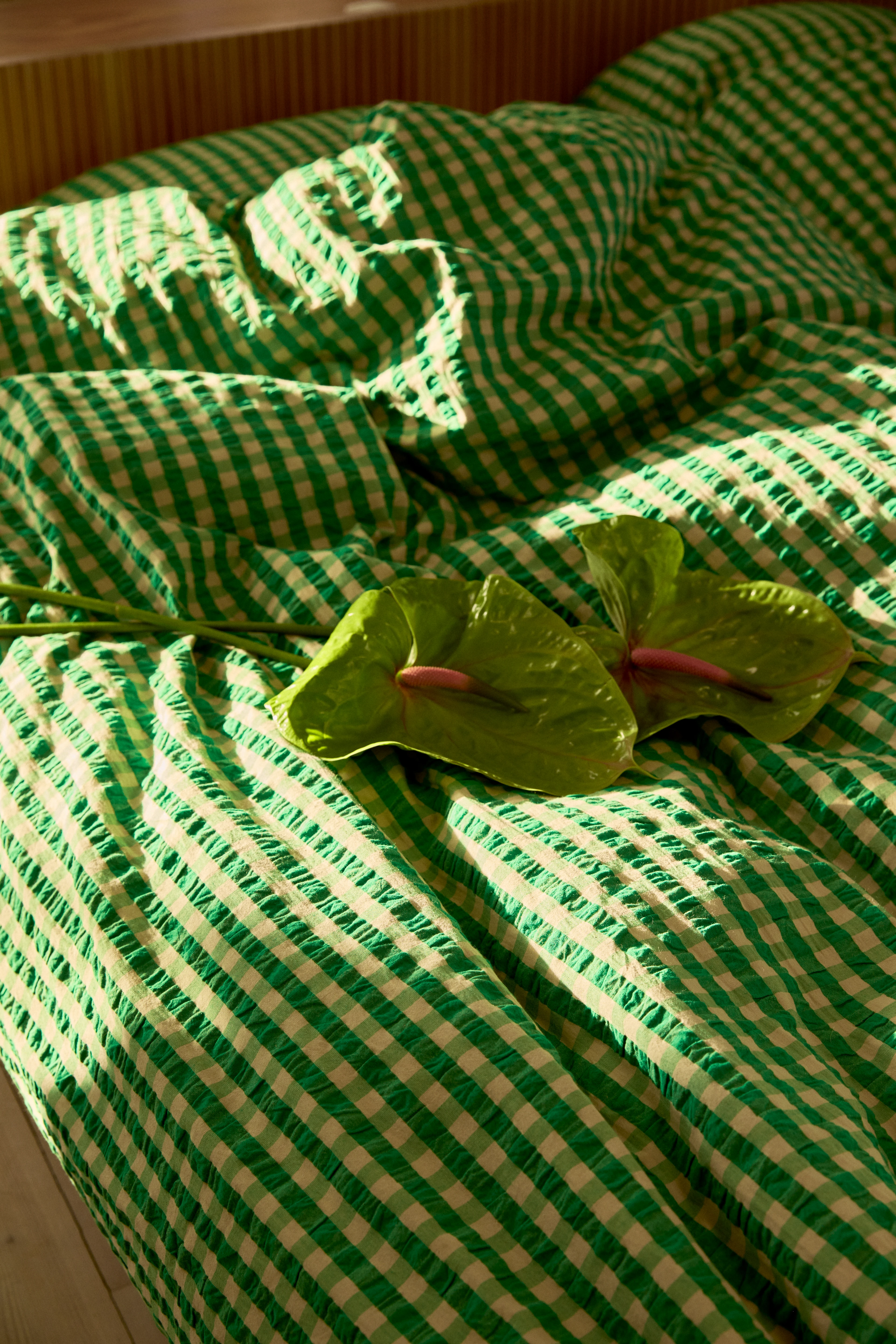 Bed linen 140x200 cm from JUNA in Green/Sand color, made of Cotton