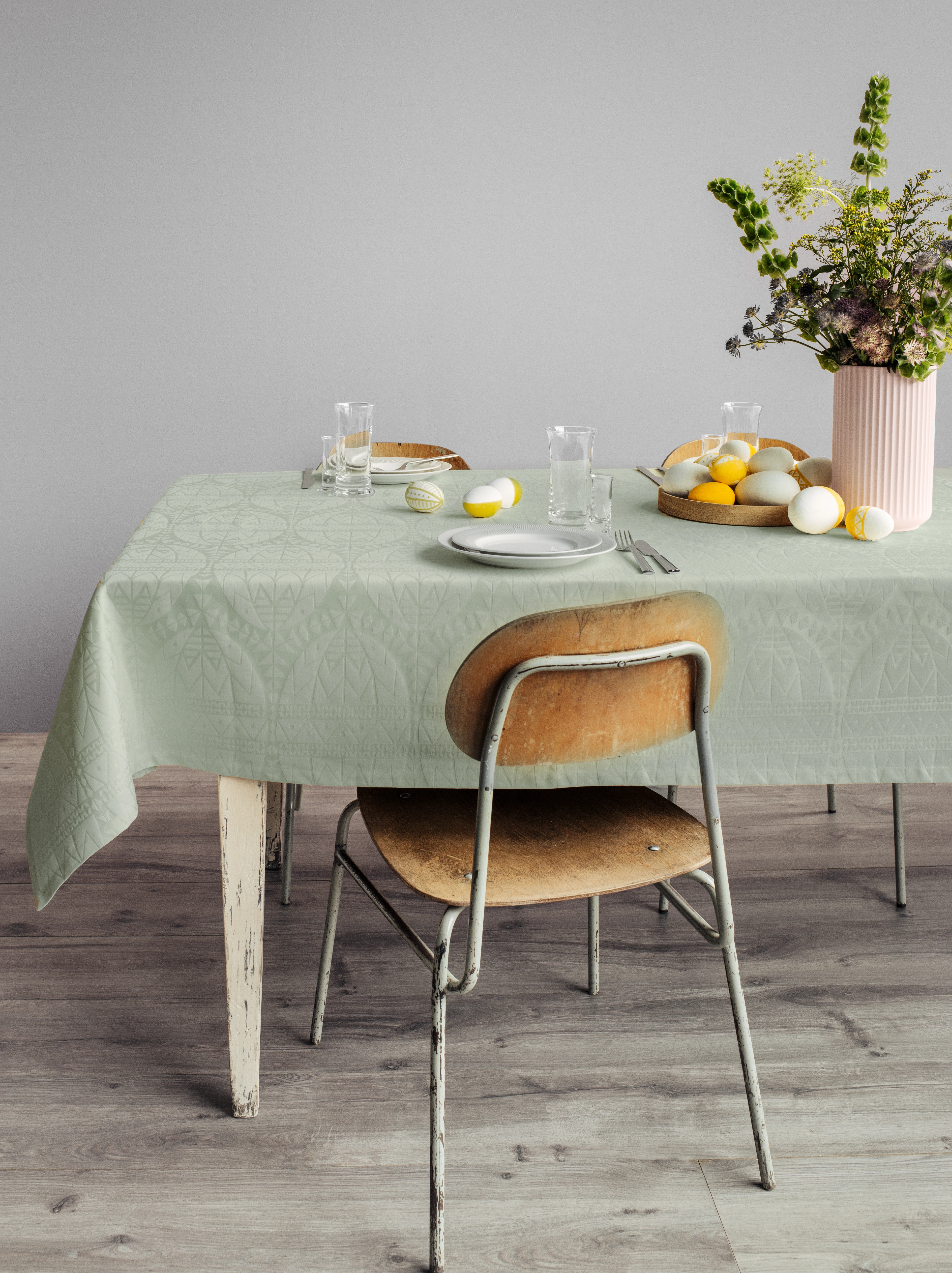Easter Damask tablecloth 150x320 cm from Rosendahl in Light green color, made of Cotton blend