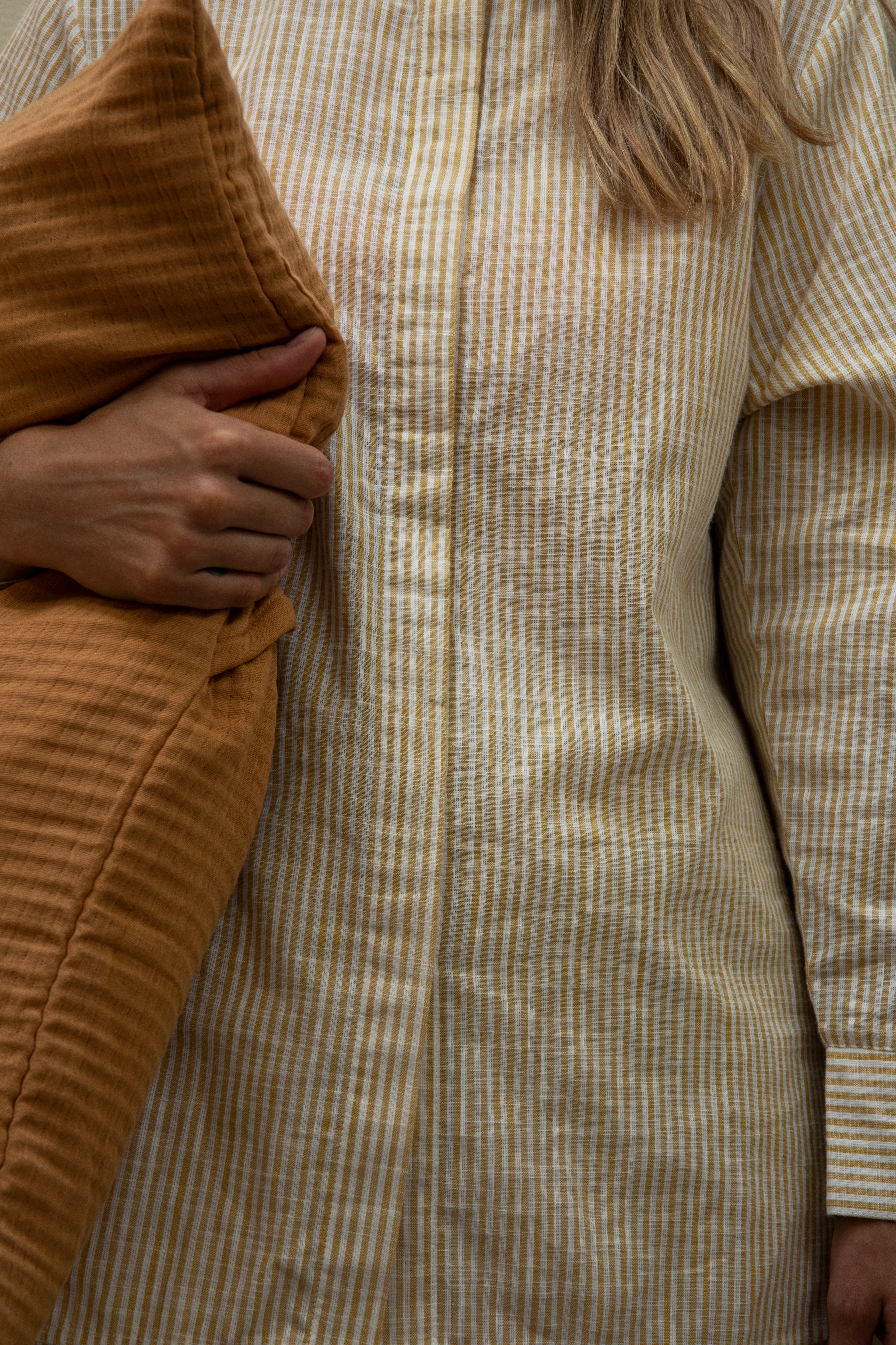 Ida shirt M/L from JUNA in Ochre/White color, made of Cotton