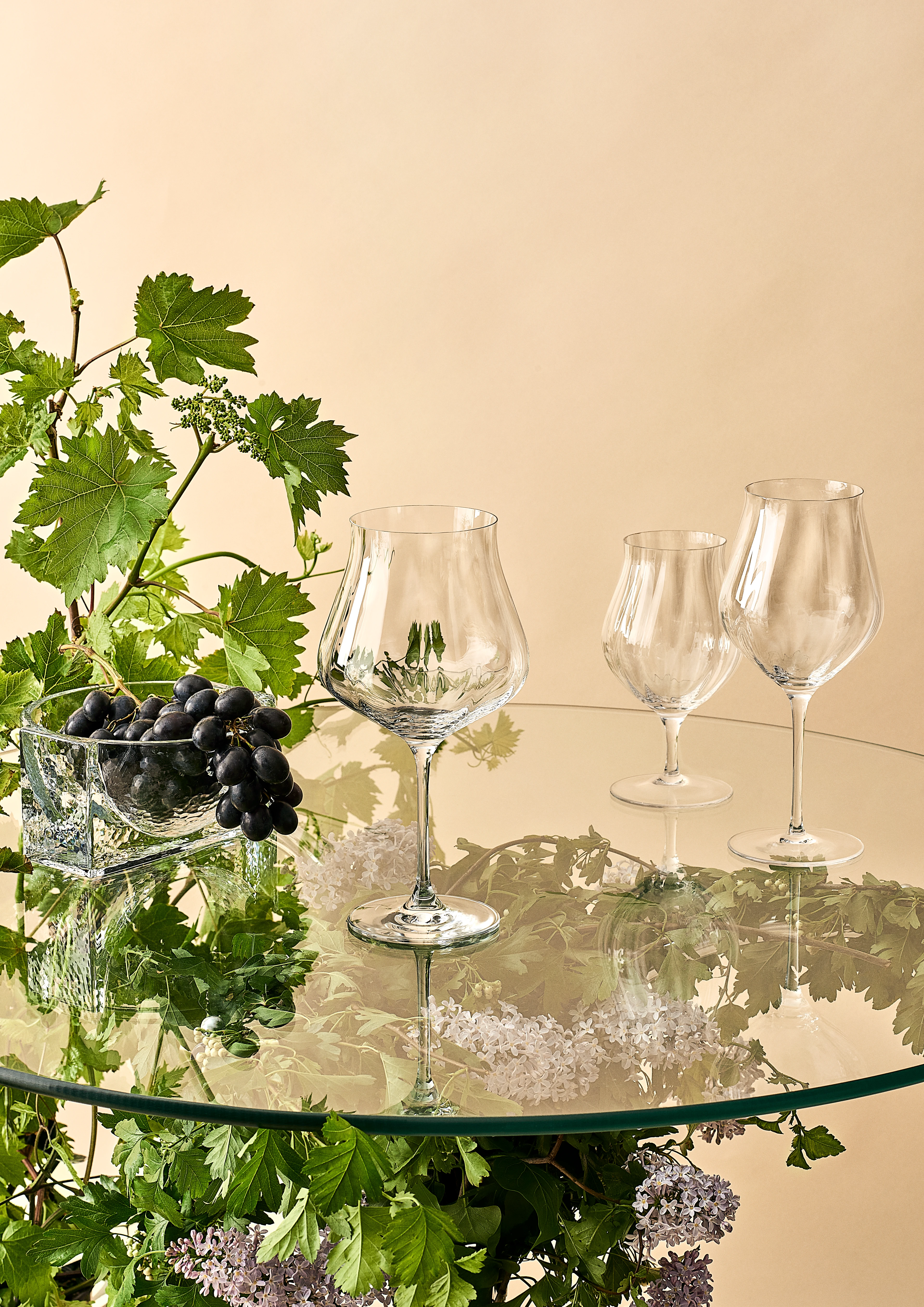 Vinglass fra Holmegaard. Hvitvinsglass, rødvinsglass og vinglass til Rose