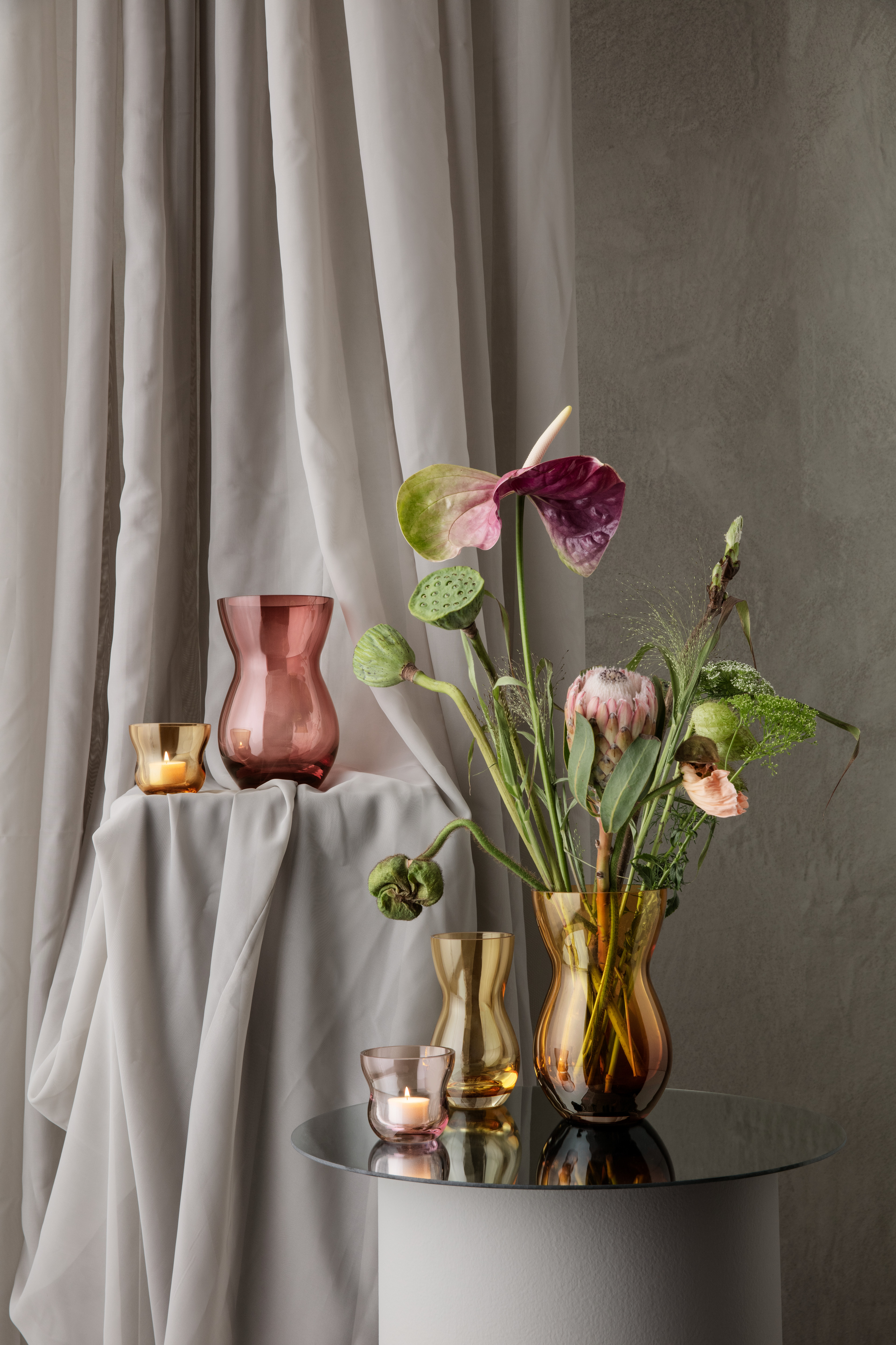 Vases and tealight holders, Calabas, Holmegaard