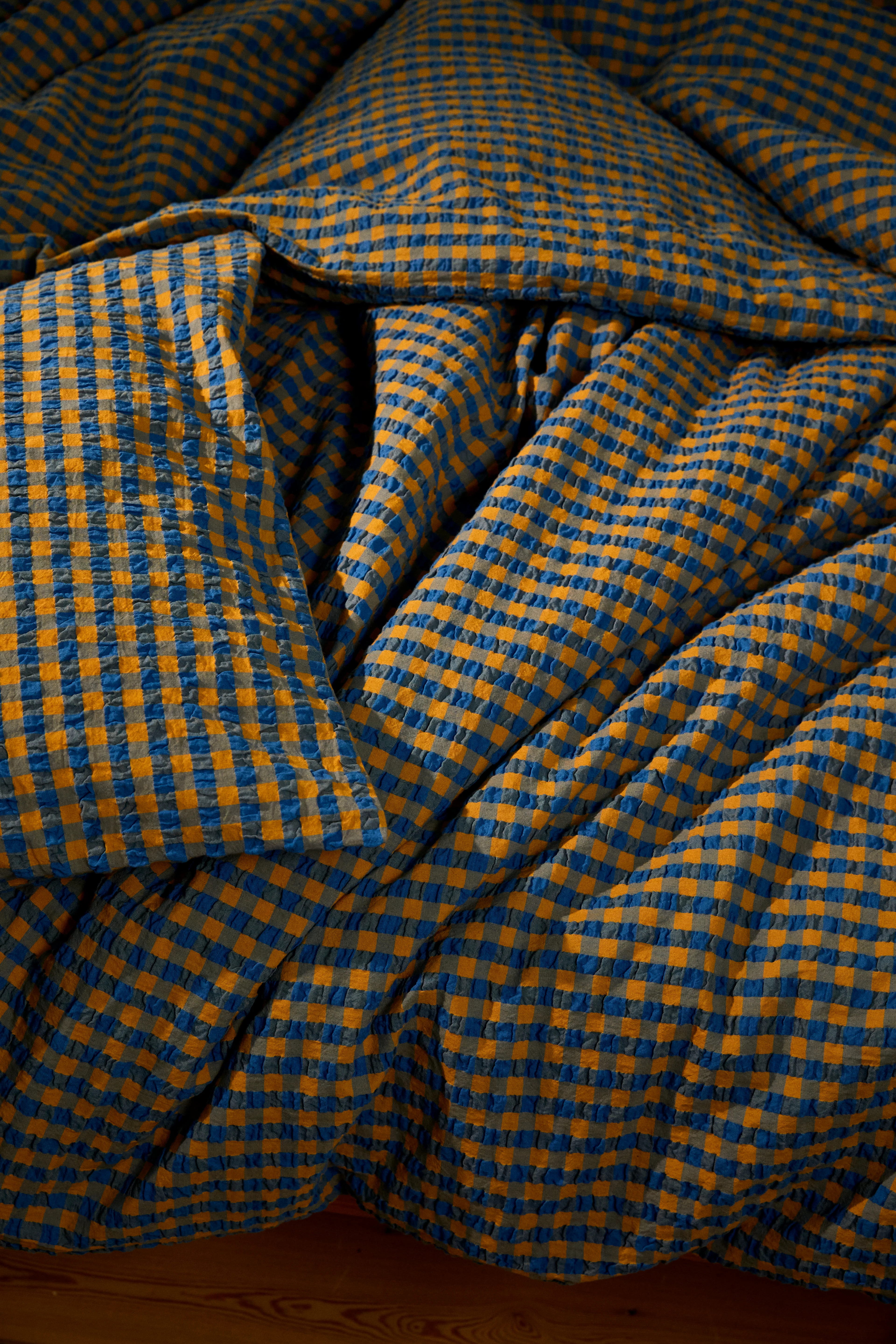 Bed linen 140x220 cm from JUNA in Blue/Ochre color, made of Cotton