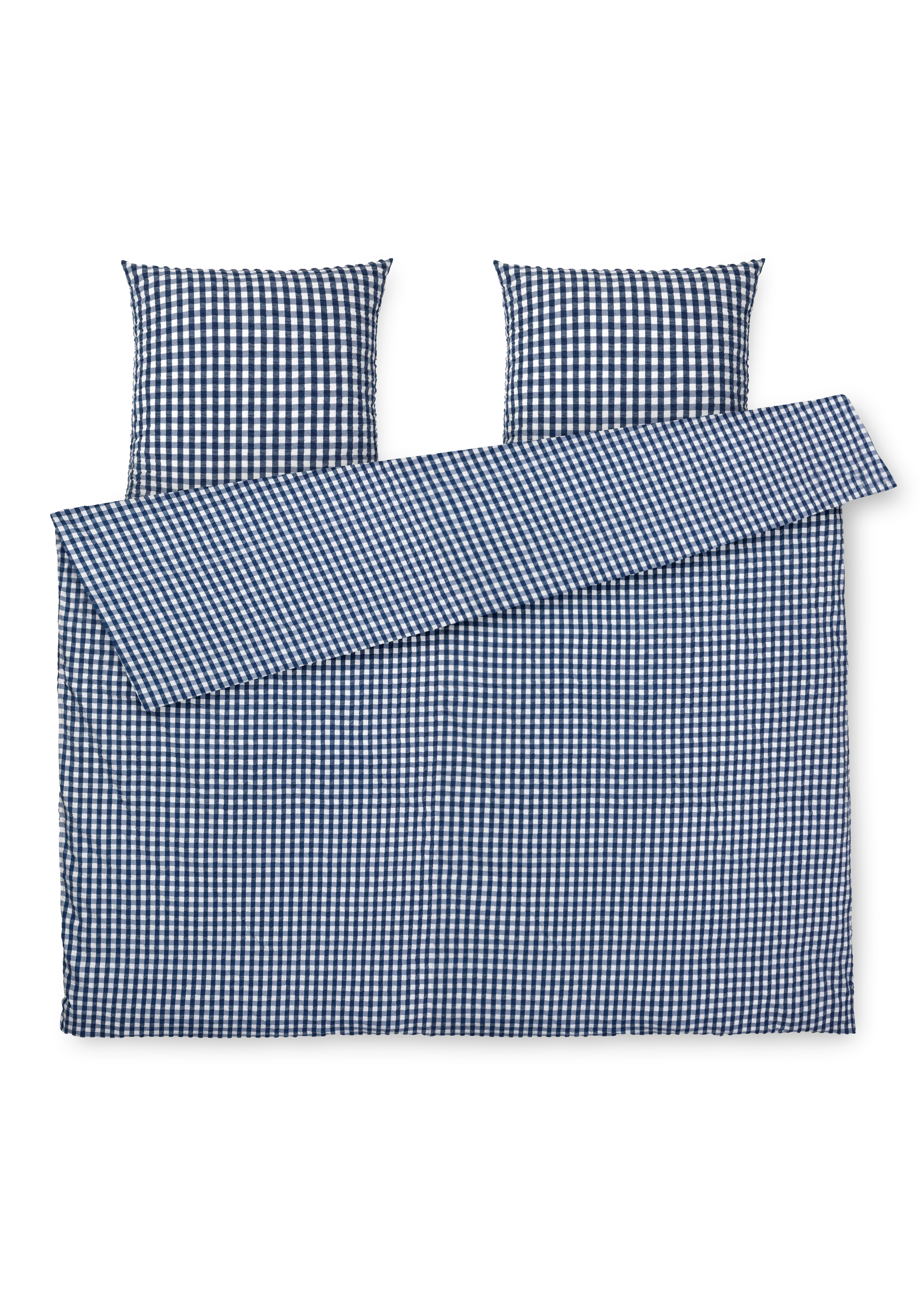 Bettwäsche 200x220 cm von JUNA in der Farbe Dunkelblau/Weiss, hergestellt aus Baumwolle
