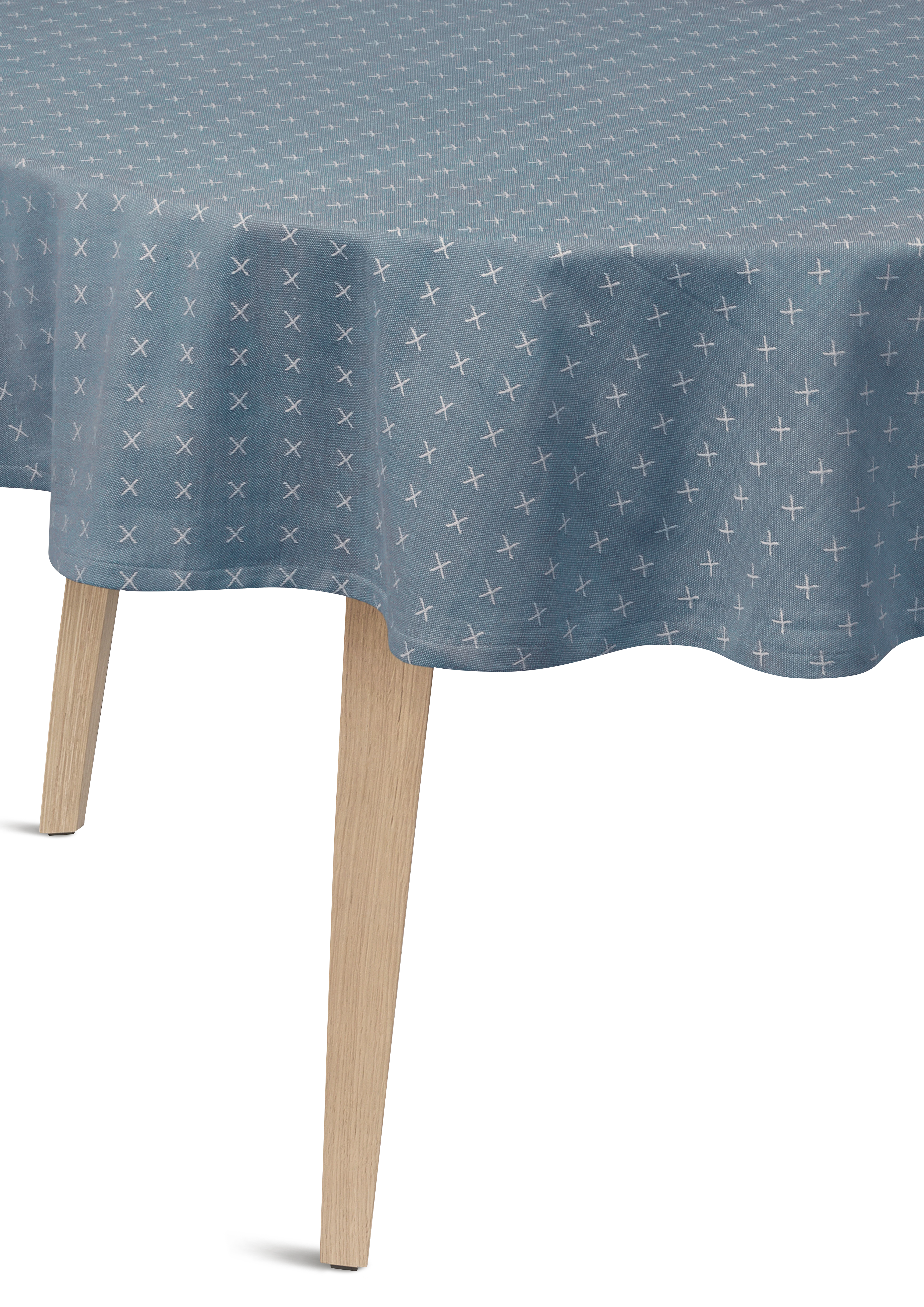 Damast-Tischdecke Runde Ø160 cm von JUNA in der Farbe Blau, hergestellt aus Baumwolle