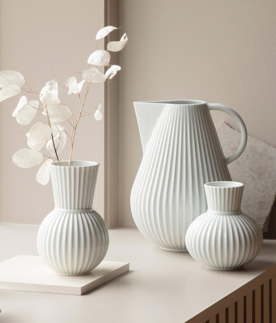 Two Lyngby tura vases and a Lyngby tura jug vase. 