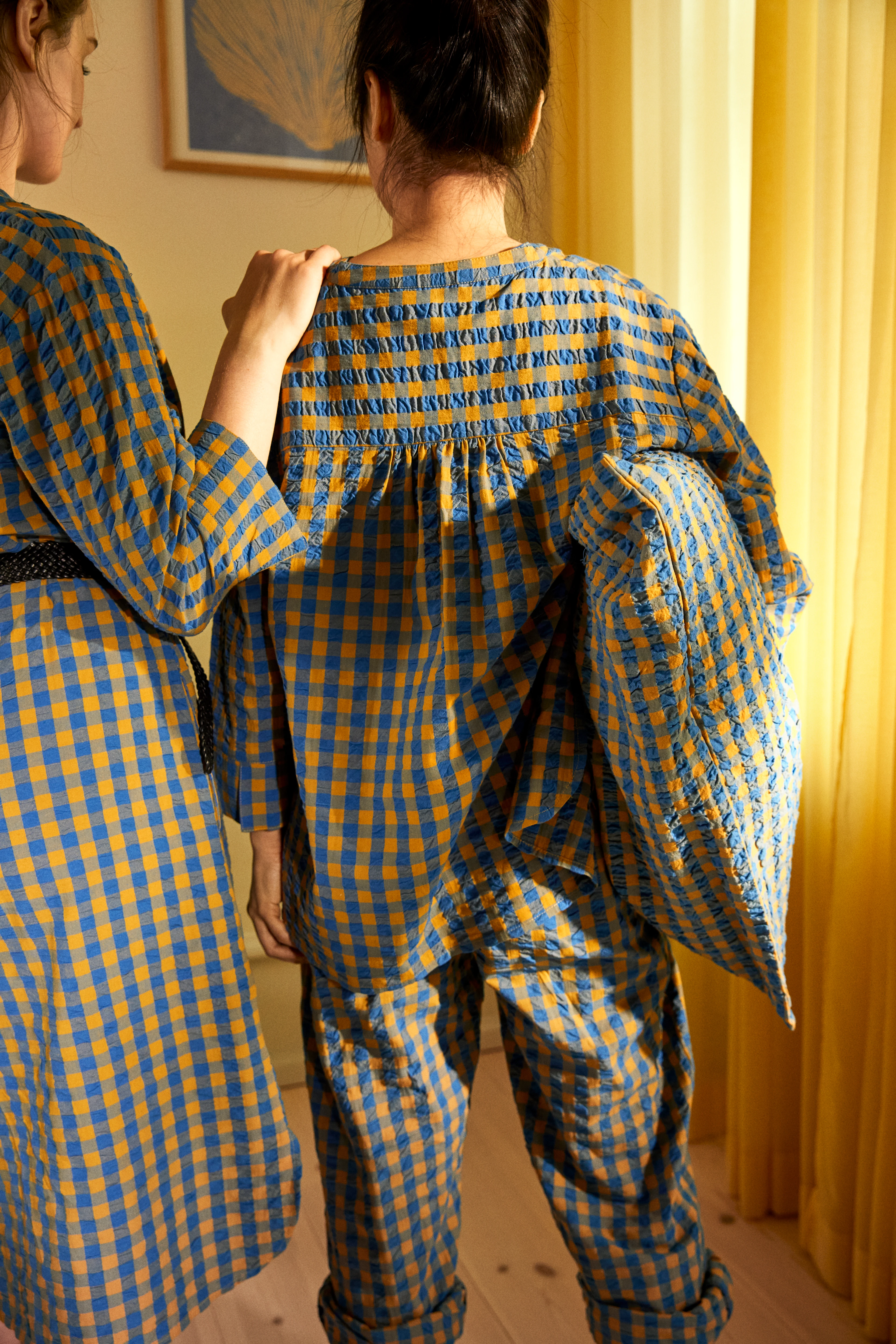 Pillowcase 60x50 cm from JUNA in Blue/Ochre color, made of Cotton