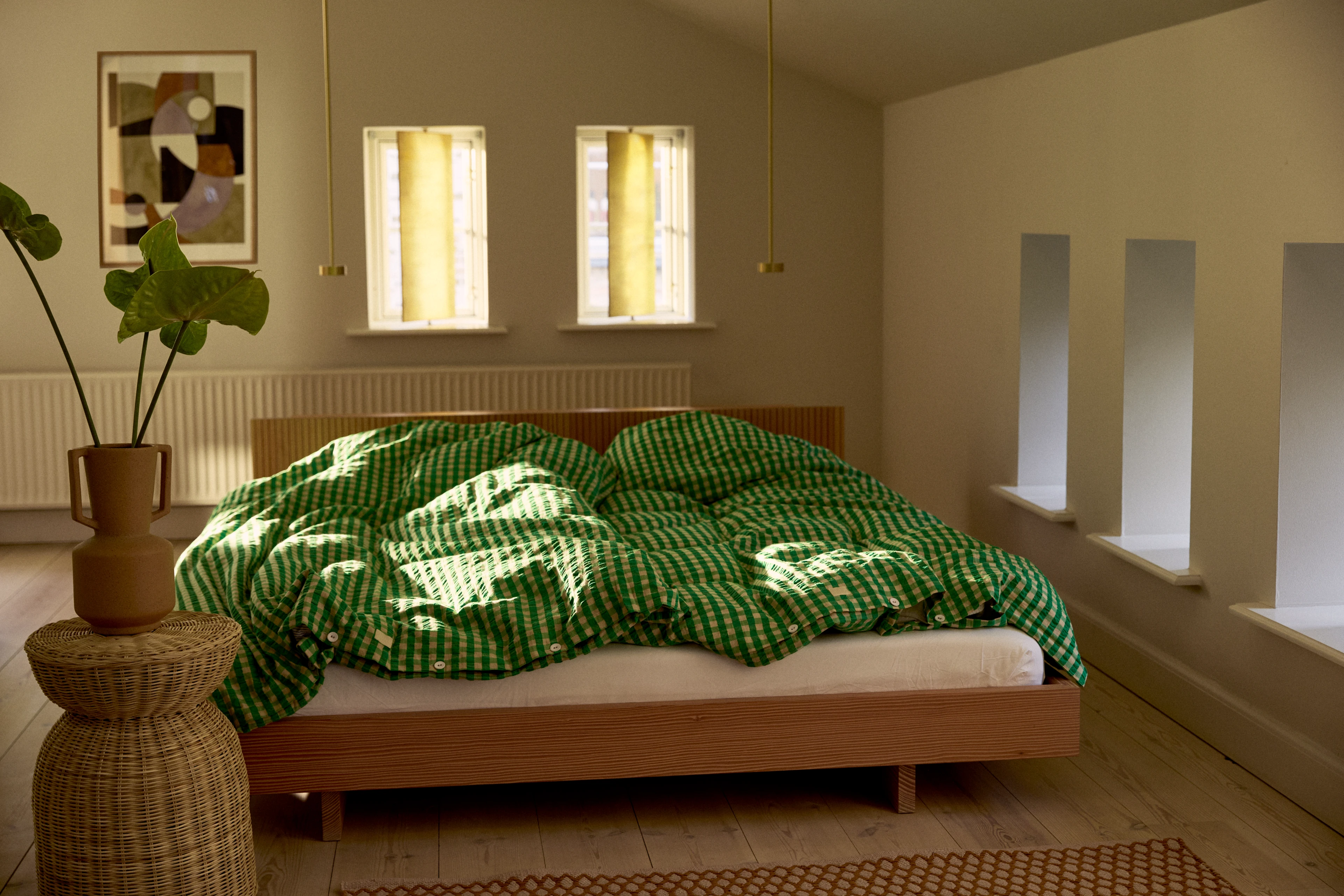 Bettwäsche 140x200 cm von JUNA in der Farbe Grün/Beige, hergestellt aus Baumwolle