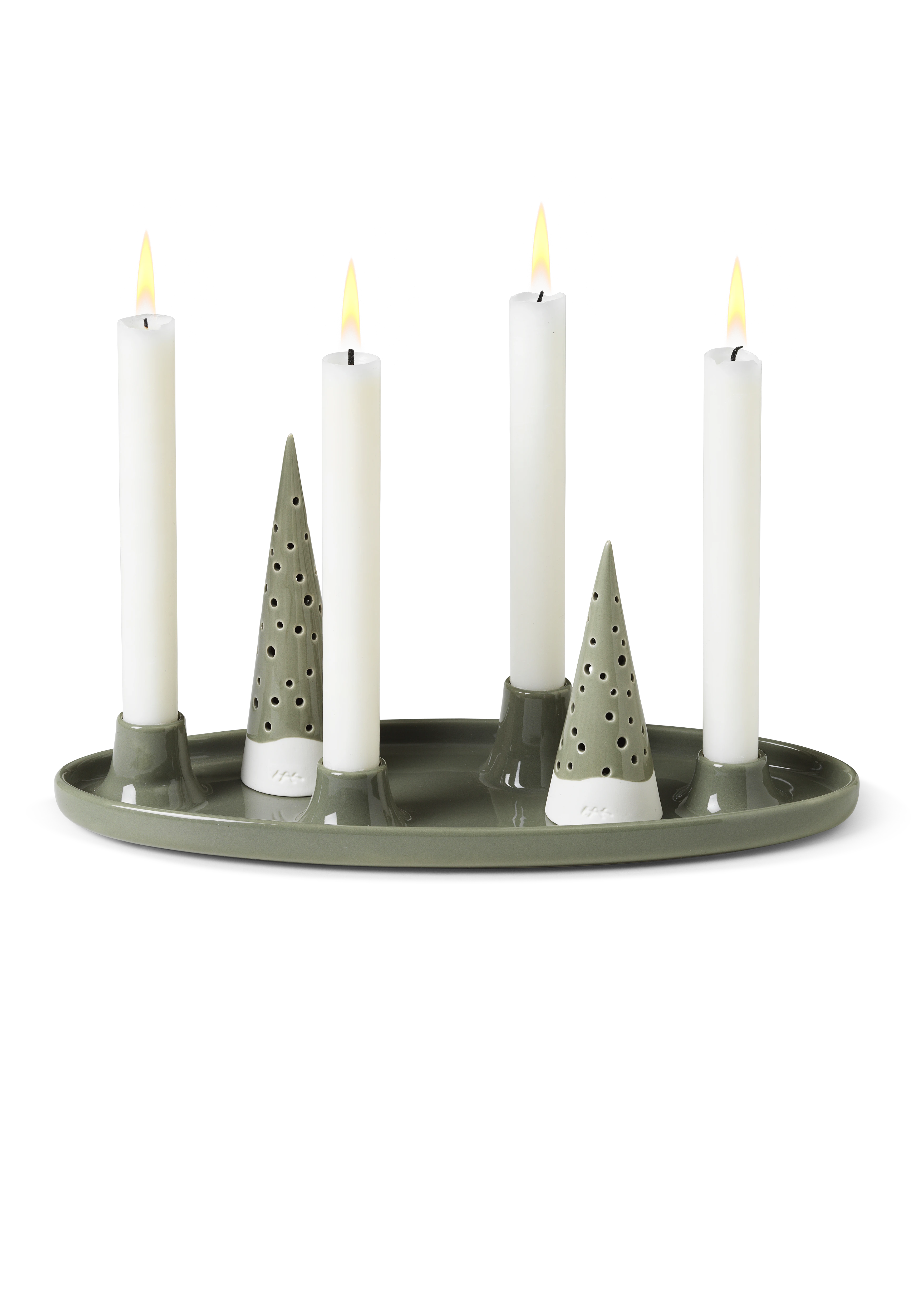 Kähler Nobili Oval advent candle holder 33x13 olive green
