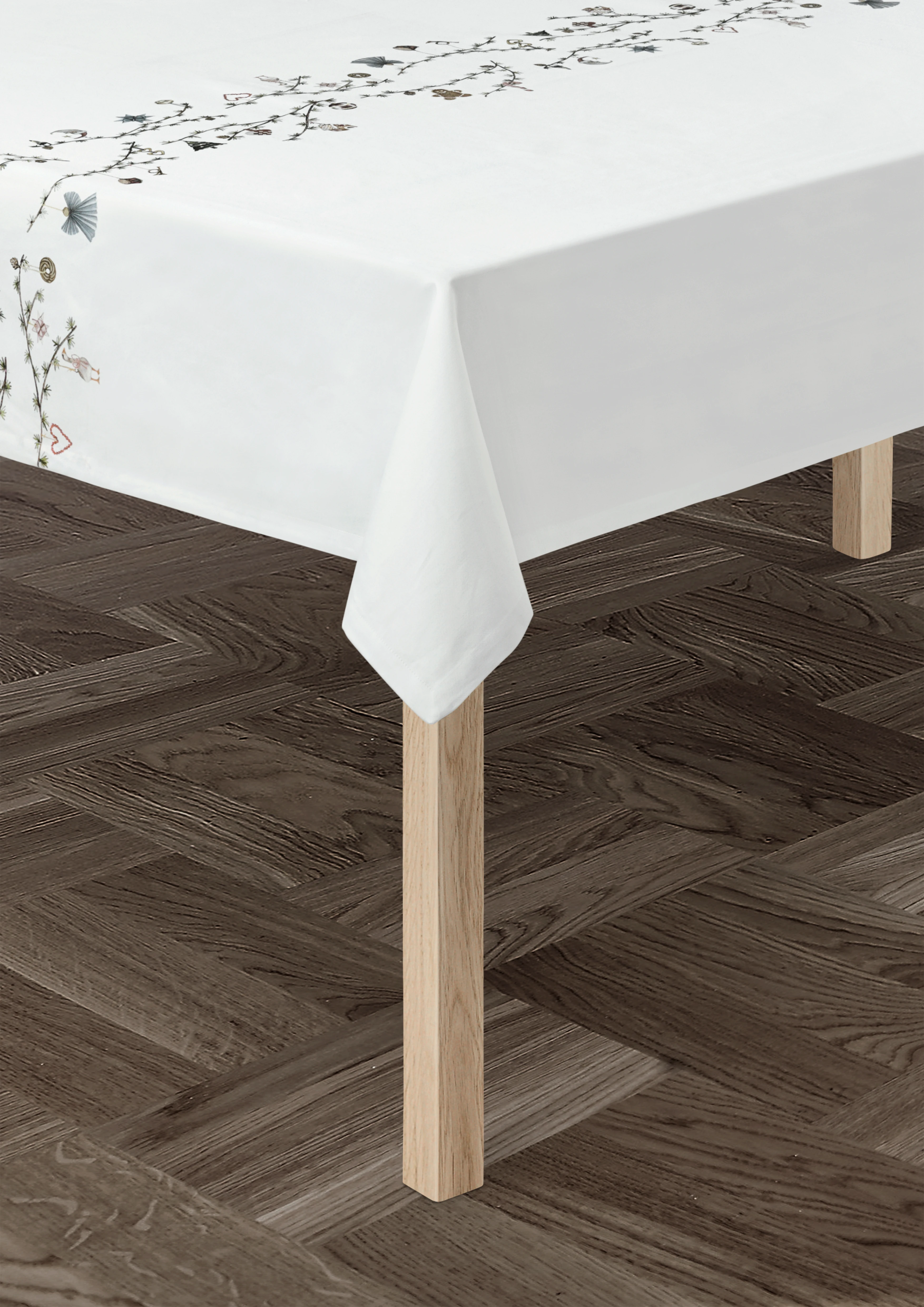 Tablecloth 150x320 cm from Kähler  in White w. deco color, made of Cotton