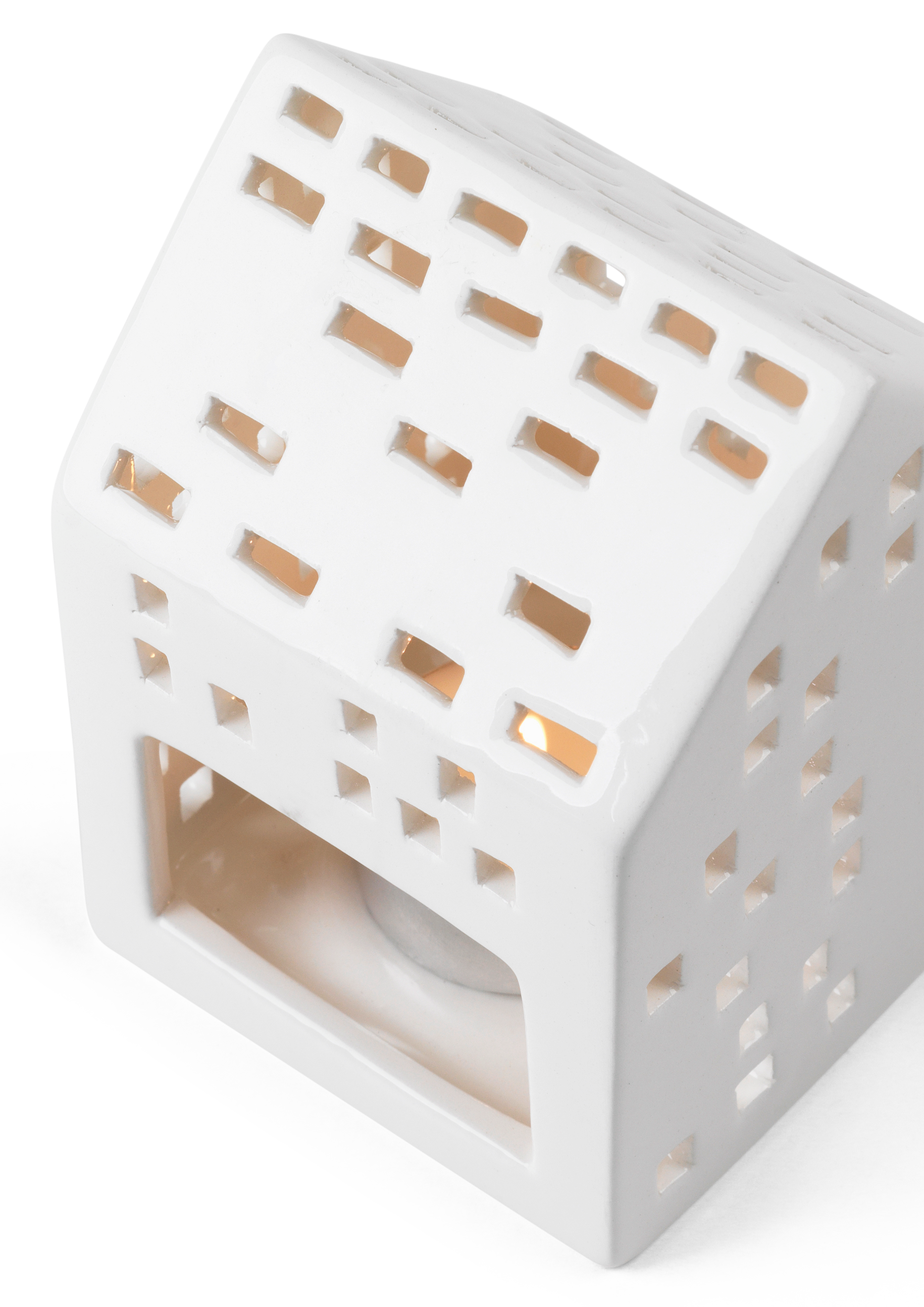 Kähler Urbania Casetta Per Lumino In Ceramica, Bianco, Design Officina Del Fabbro, Portacandele Con Finestre Scolpite - 6