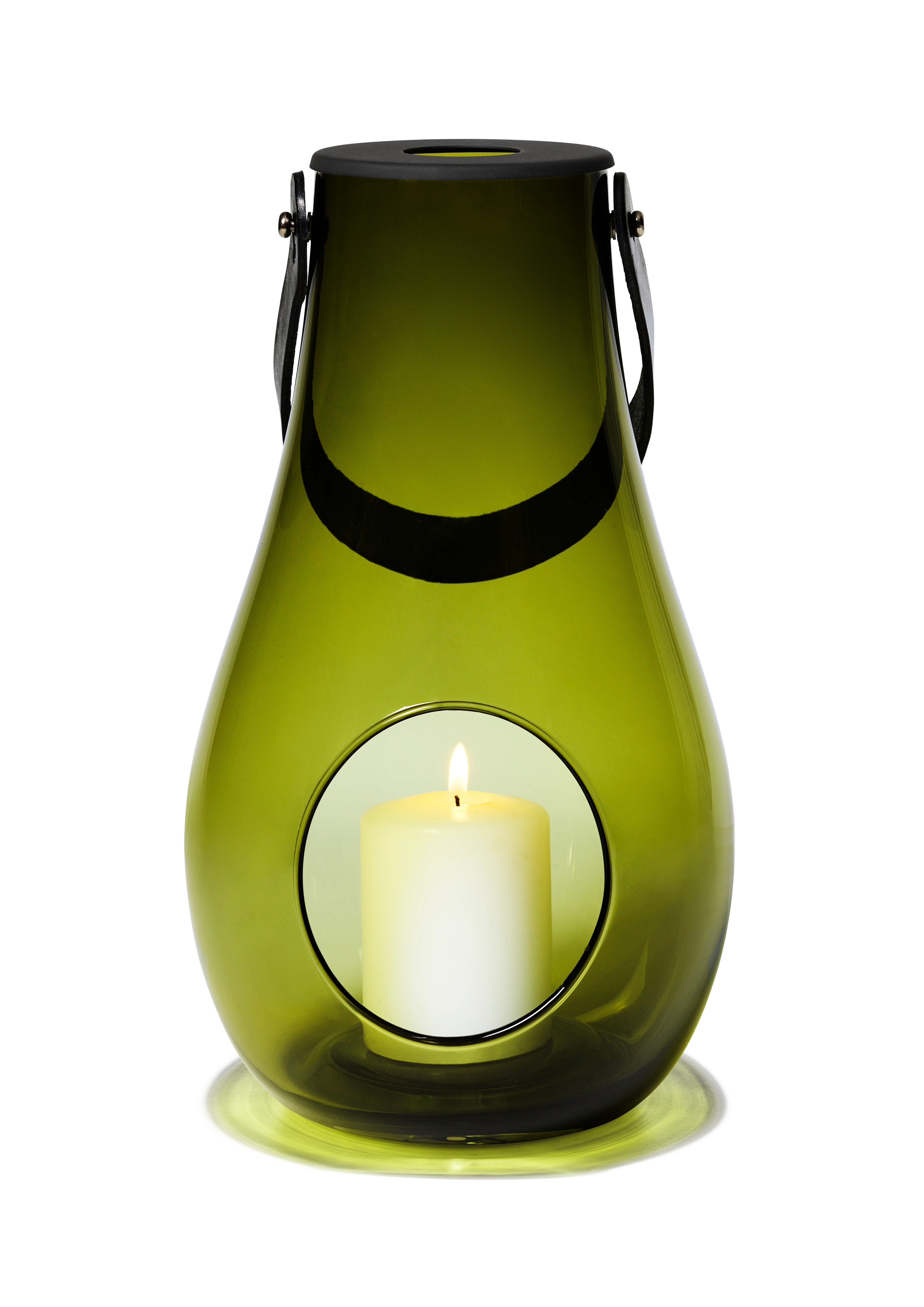 Laterne H29 cm von Holmegaard in der Farbe Olivgrün, hergestellt aus Glas