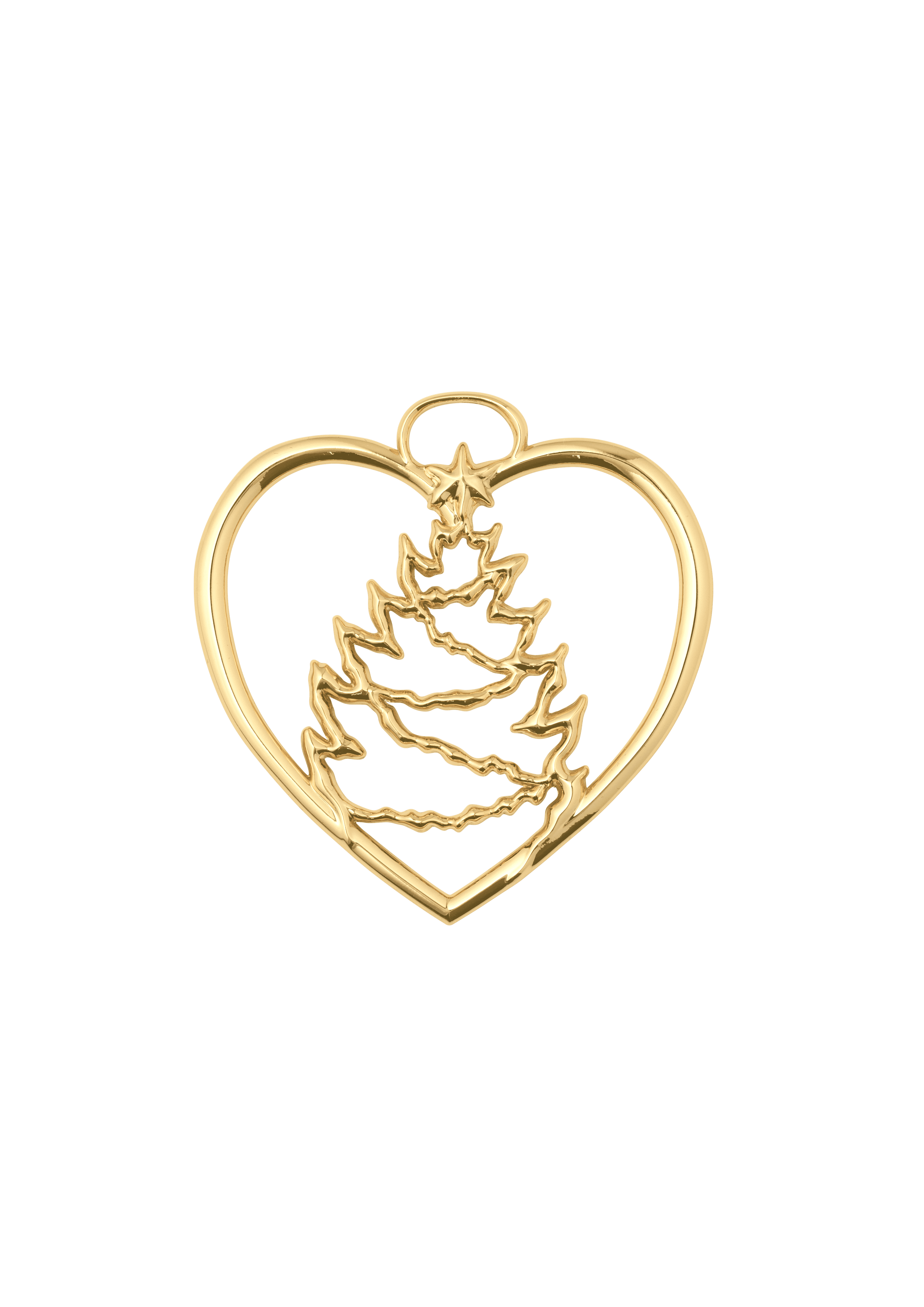Hjärta med julgran H 7,5 cm förgylld i guld H7.5