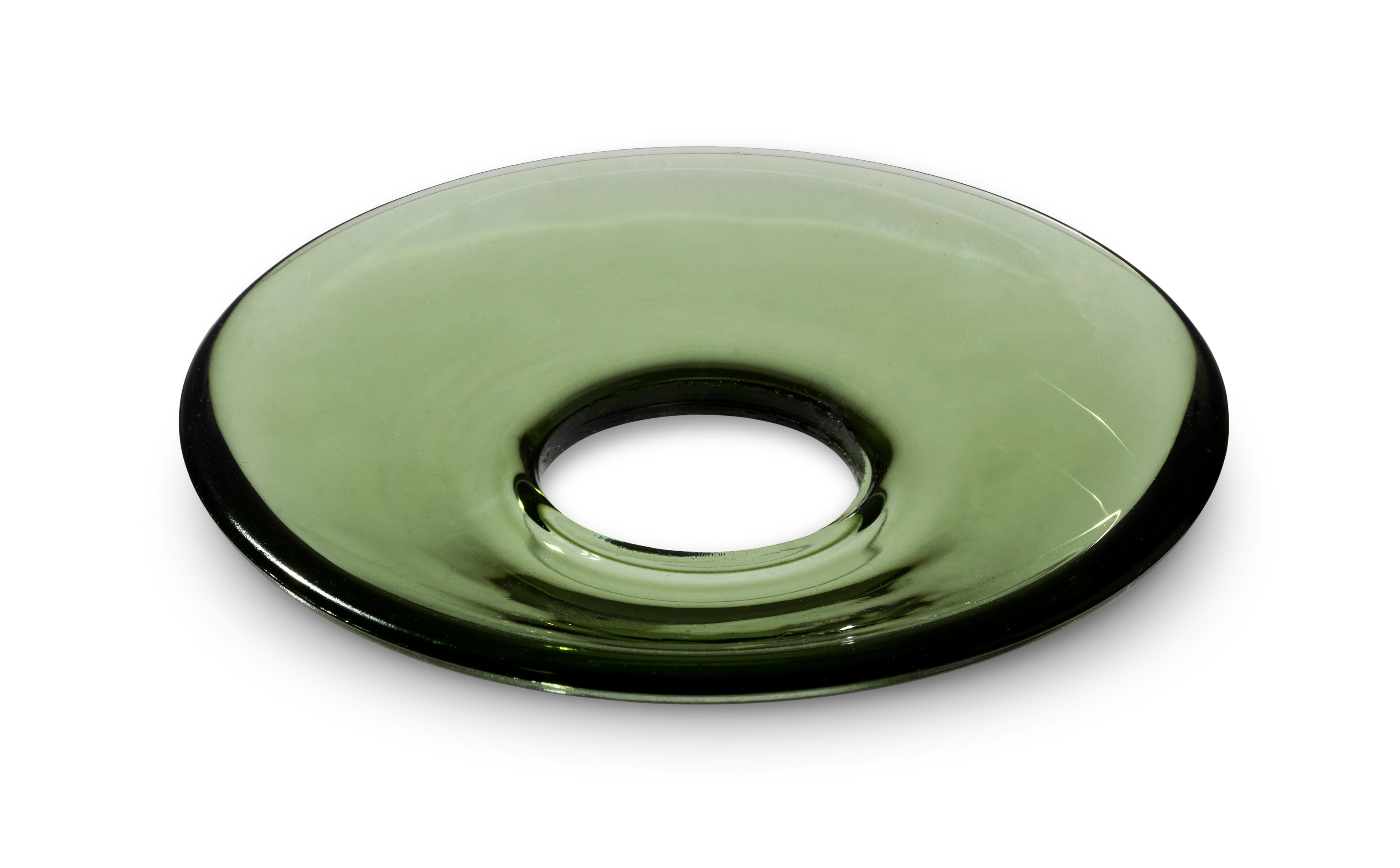 Lysmanchet flad Ø8.5 cm fra Holmegaard i farven Mørk grøn, lavet af Glas