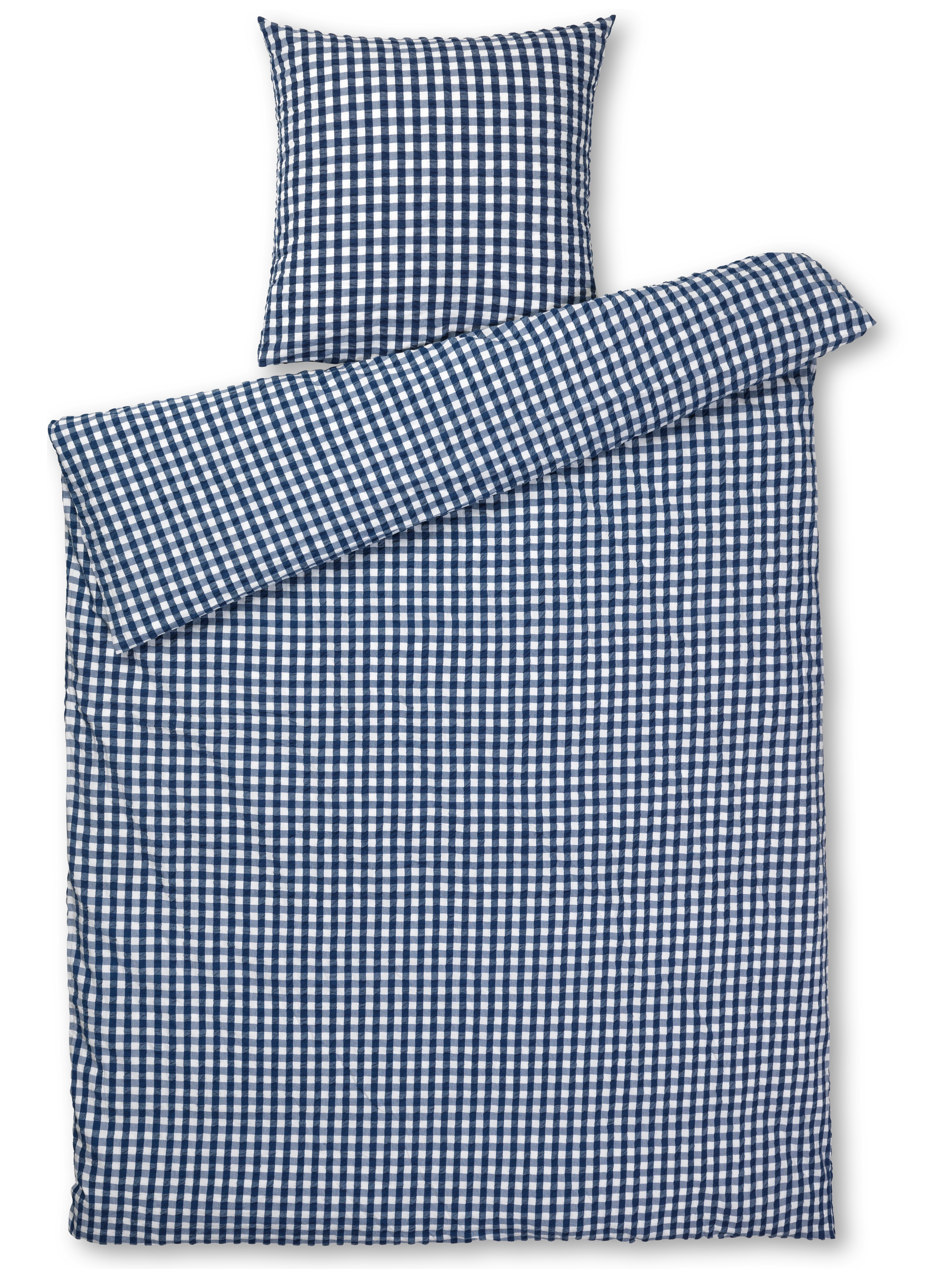 Påslakanset 150x210 cm från JUNA i färgen Mörkblå/Vit, tillverkad av Bomull