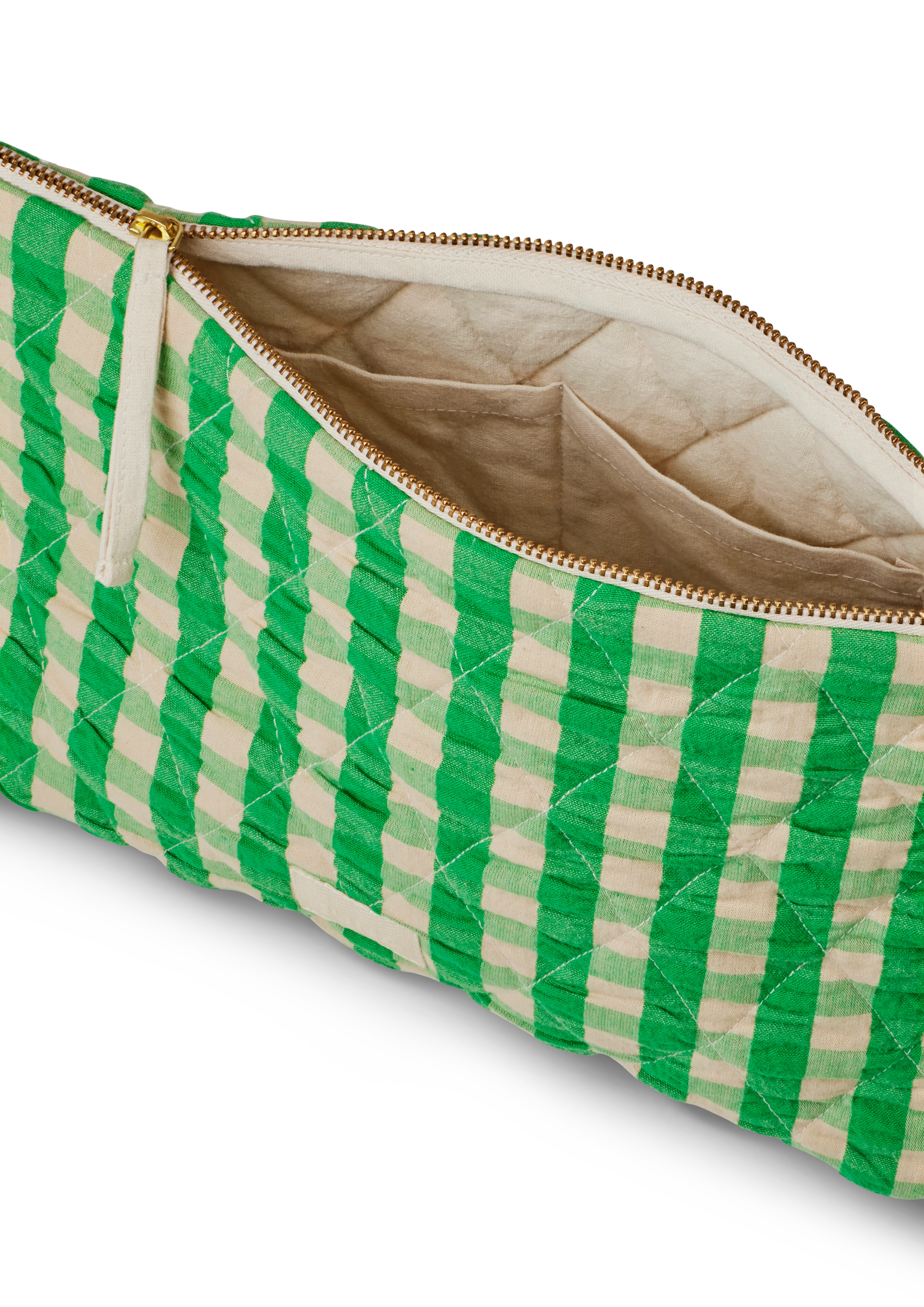 Karla Toilettaske 30x10x20 cm fra JUNA i farven Grøn/Sand, lavet af Bomuld