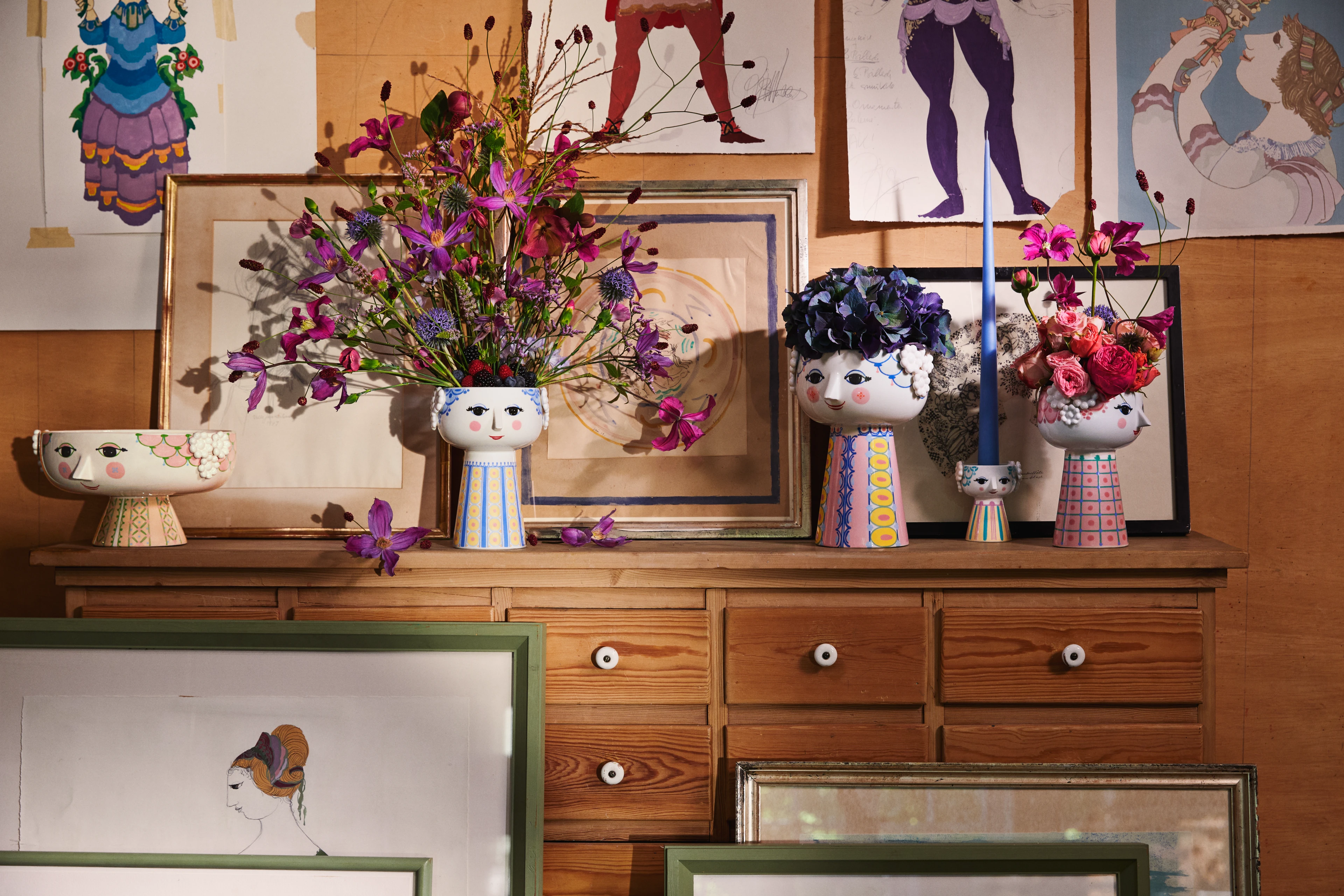 Vase, candlestick and mug, Eva, Bjørn Wiinblad