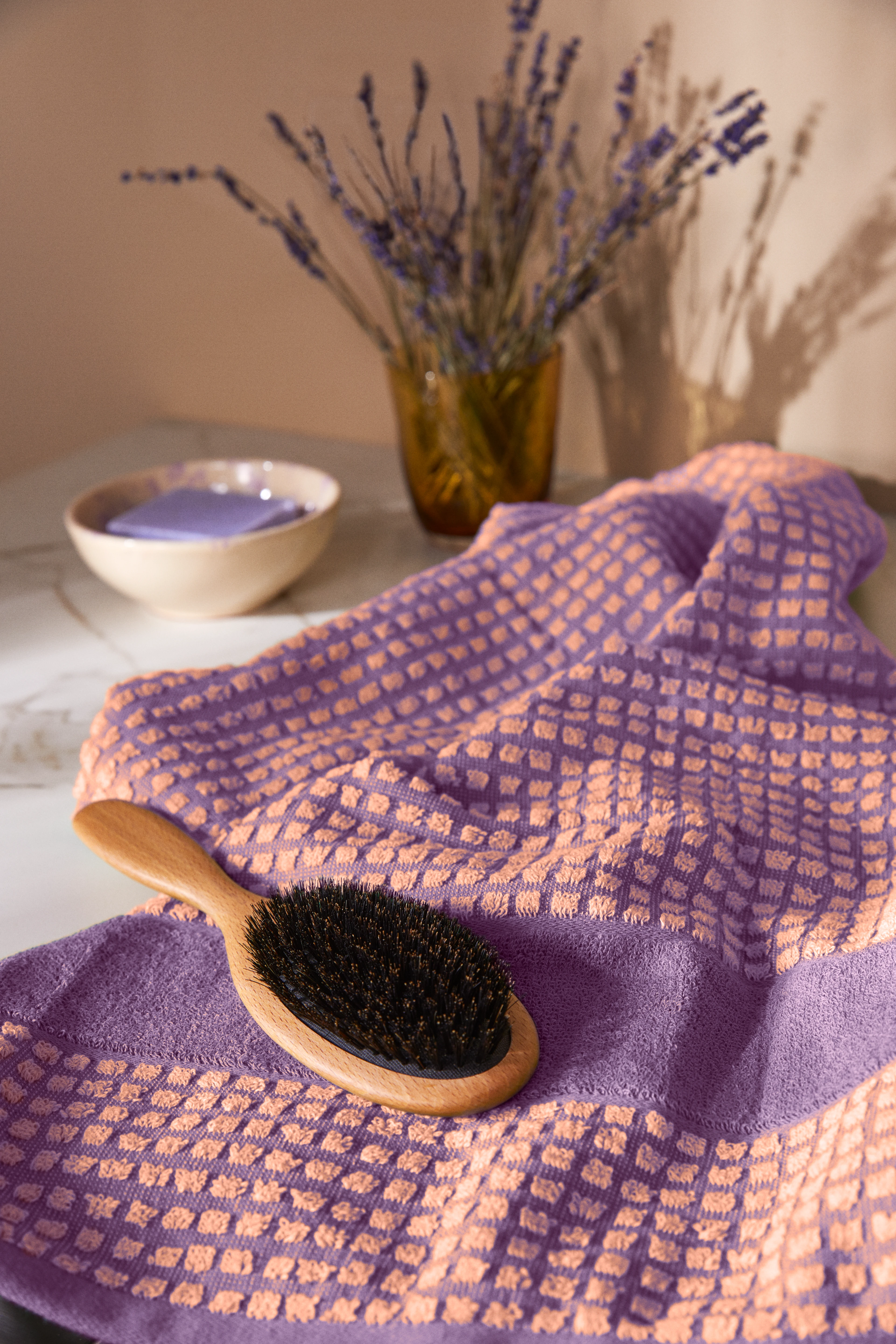 Tvättlapp 30x30 cm från JUNA i färgen Lavender/Persika, tillverkad av Bomull