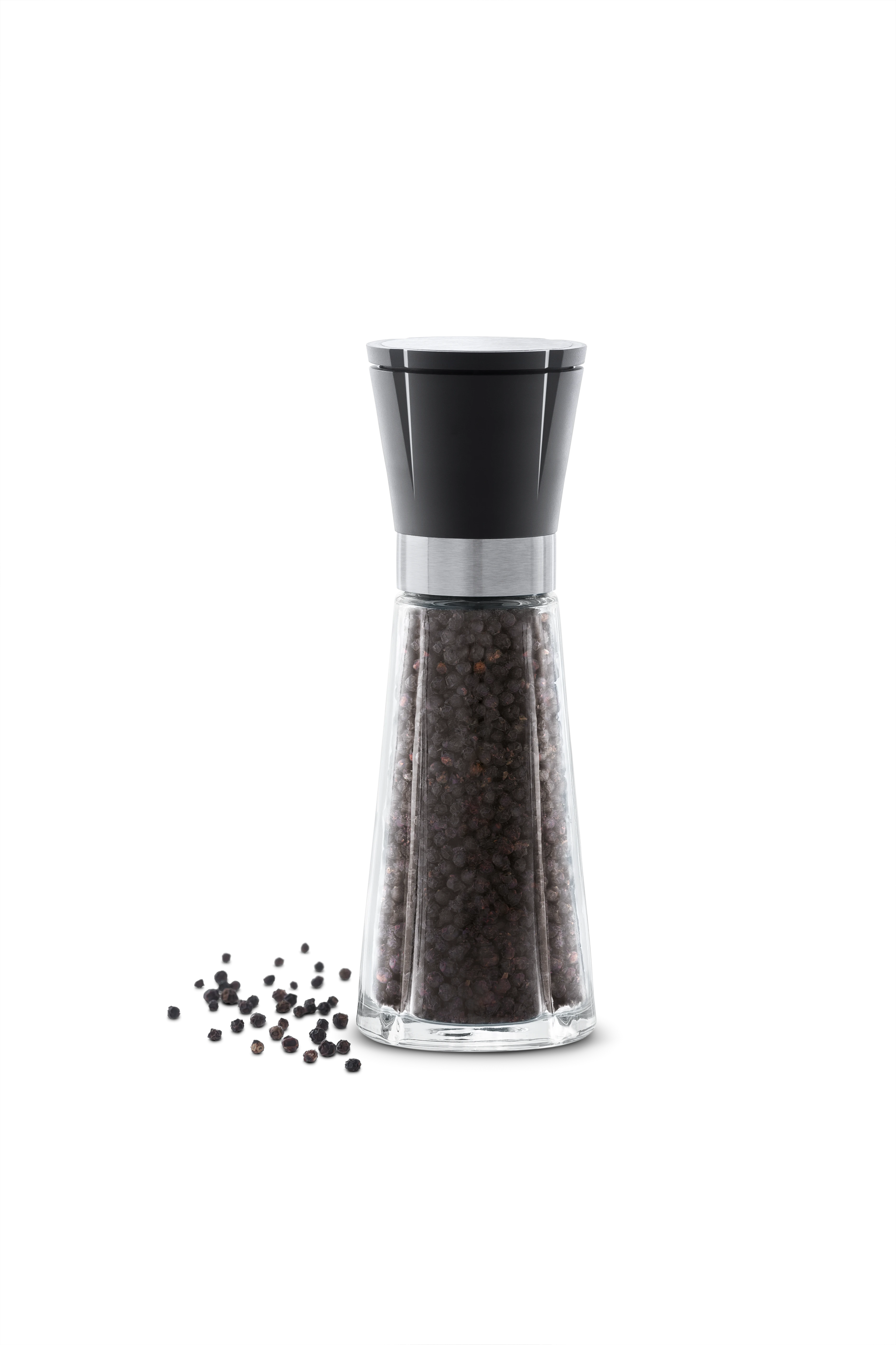 Pfeffermühle H20.5 cm von Rosendahl in der Farbe Schwarz/Stahl, hergestellt aus Glas