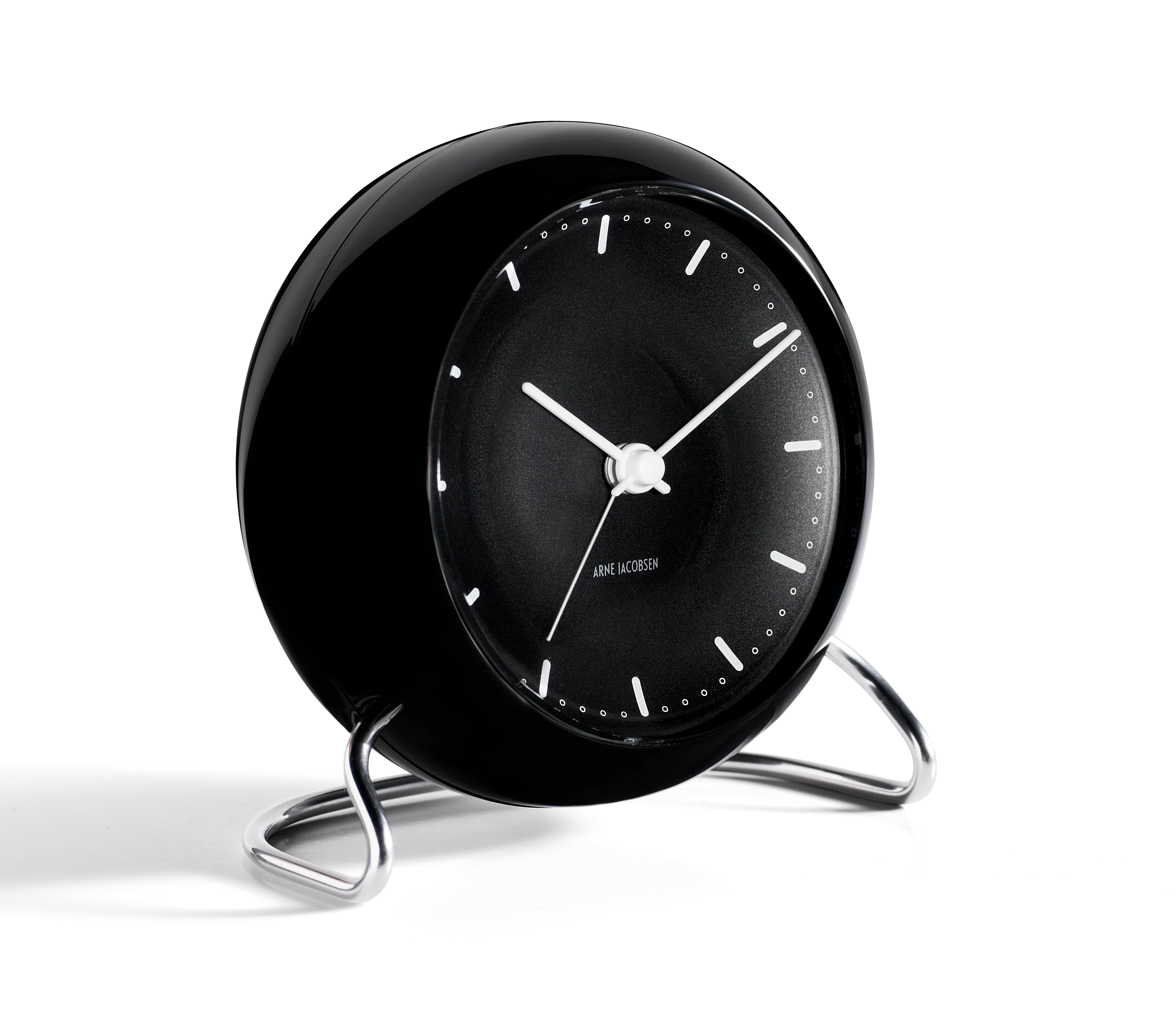 Table clock Ø11 cm from Arne Jacobsen in Black color, made of Plastic