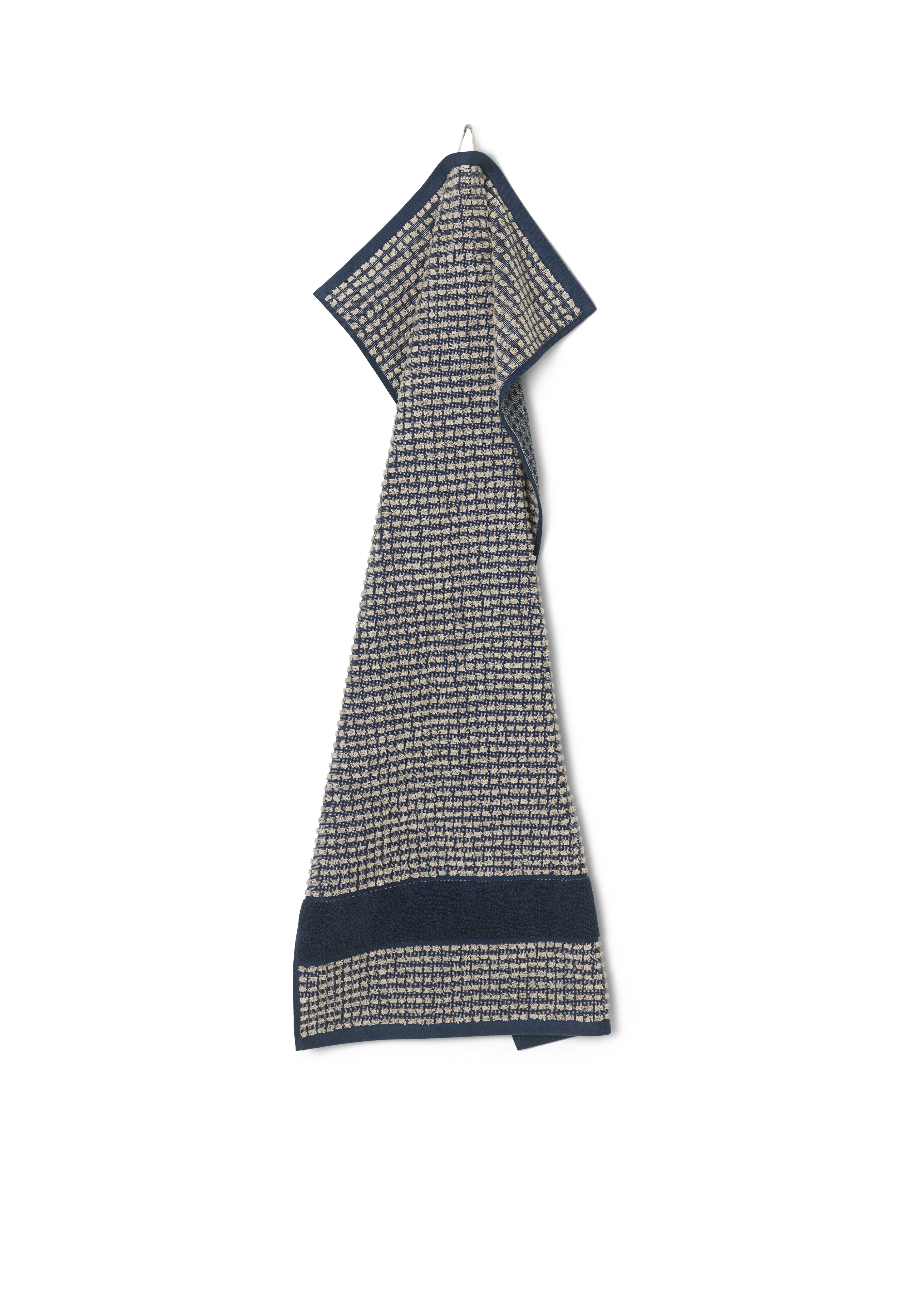 Towel 50x100 cm from JUNA in Dark blue/Sand color, made of Cotton