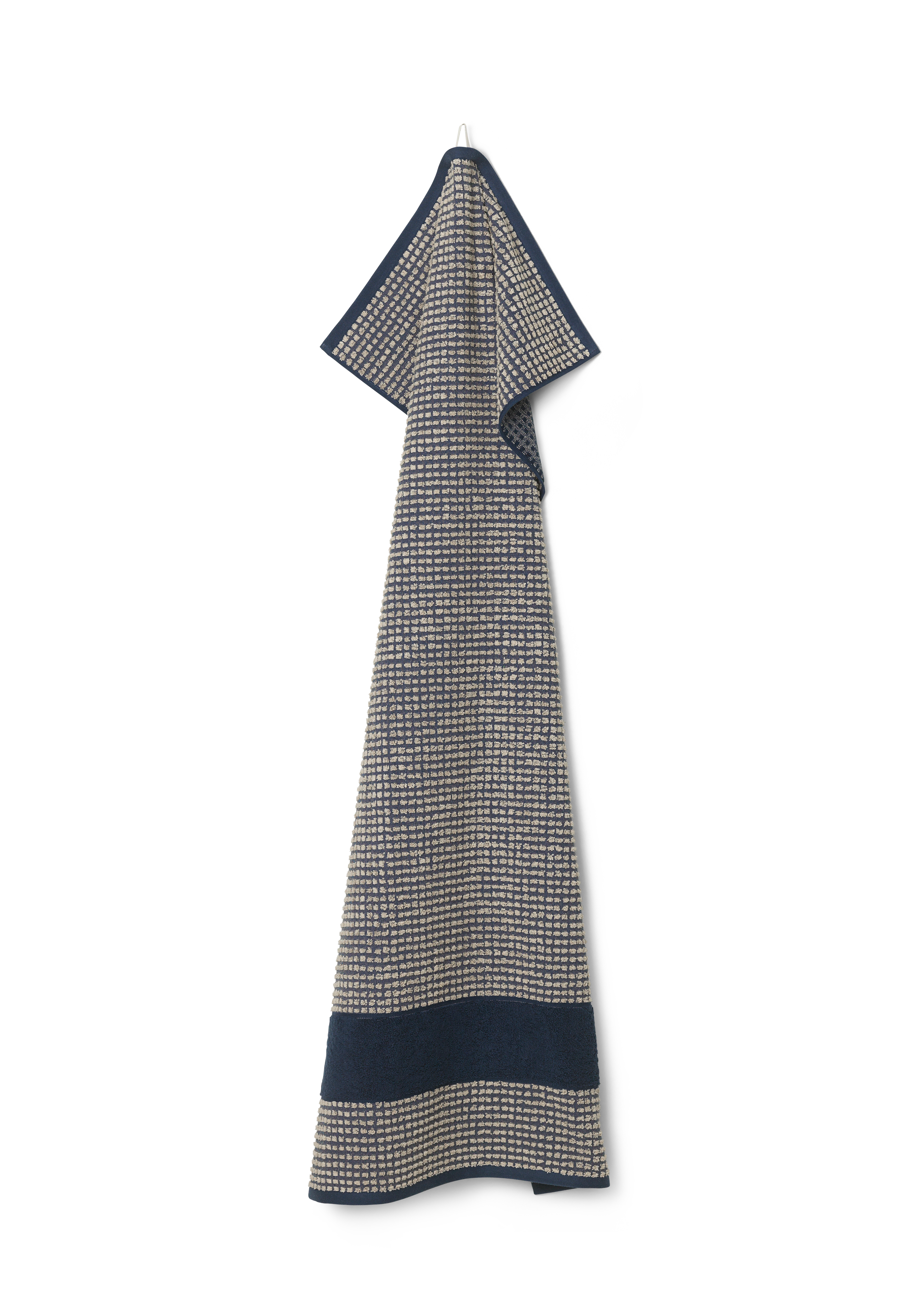 Håndklæde 70x140 cm fra JUNA i farven Mørk Blå/Sand, lavet af Bomuld