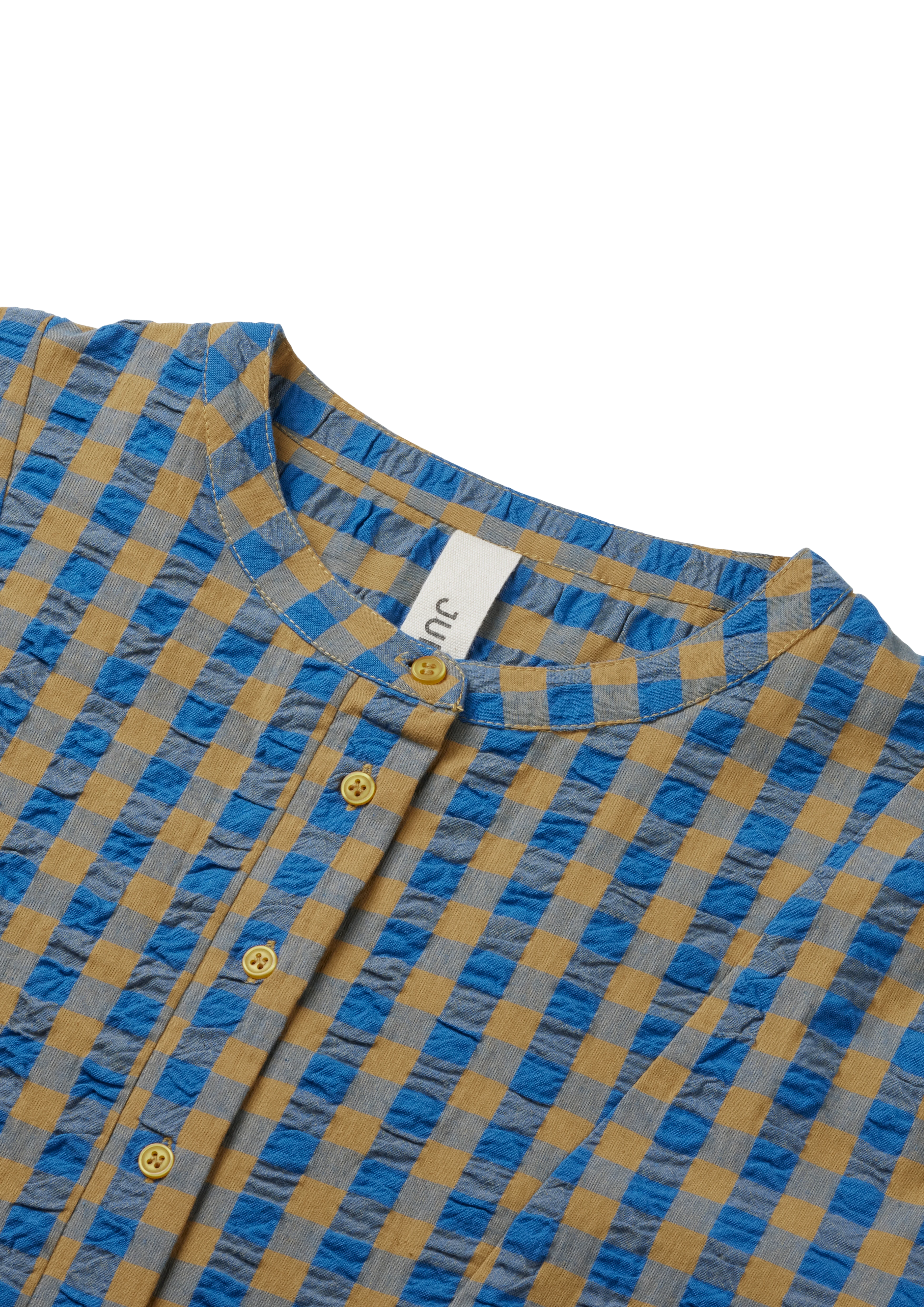 Irene shirt S/M fra JUNA i farven Blå/Okker, lavet af Bomuld