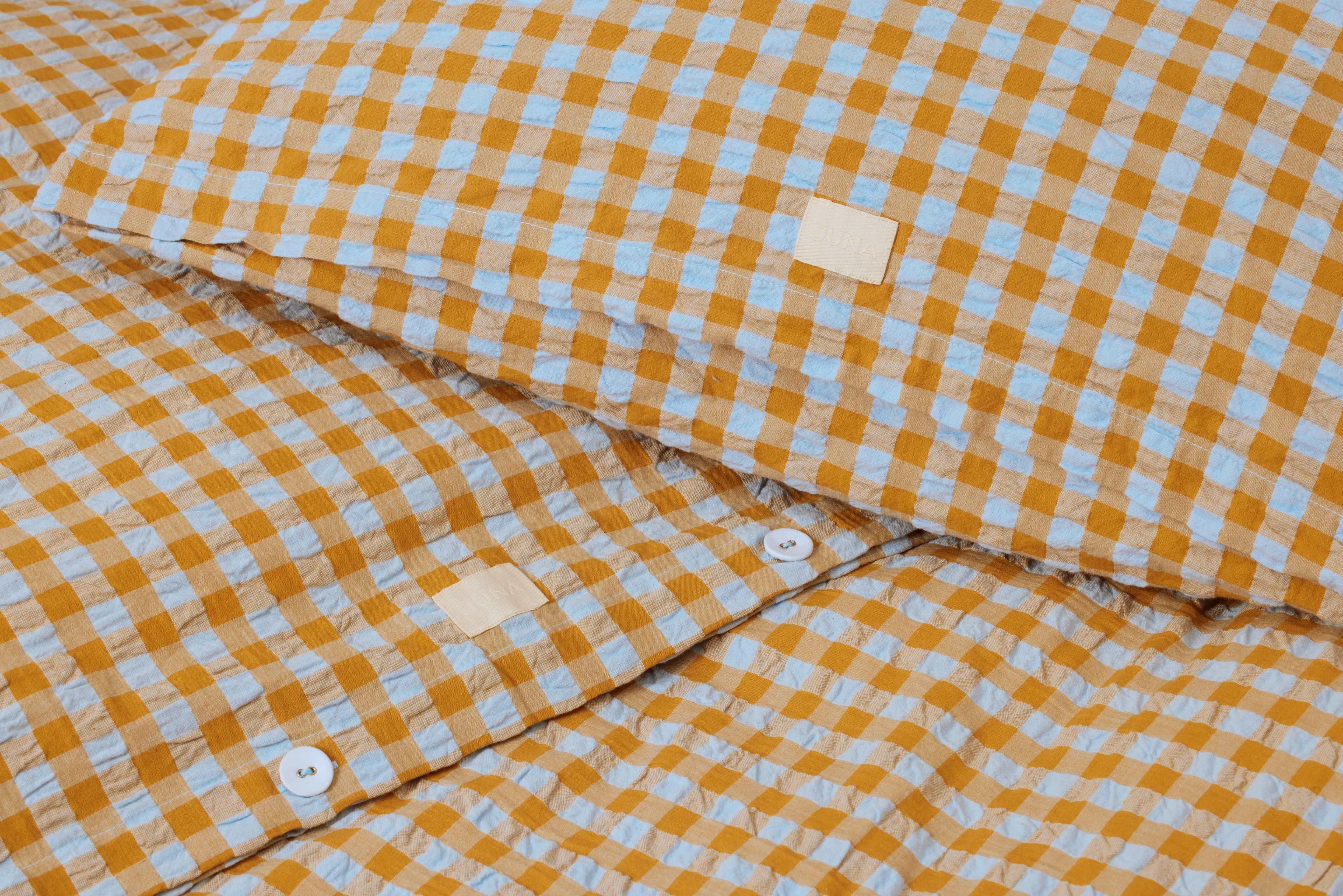 Bed linen 200x220 cm from JUNA in Light blue/Sand color, made of Cotton