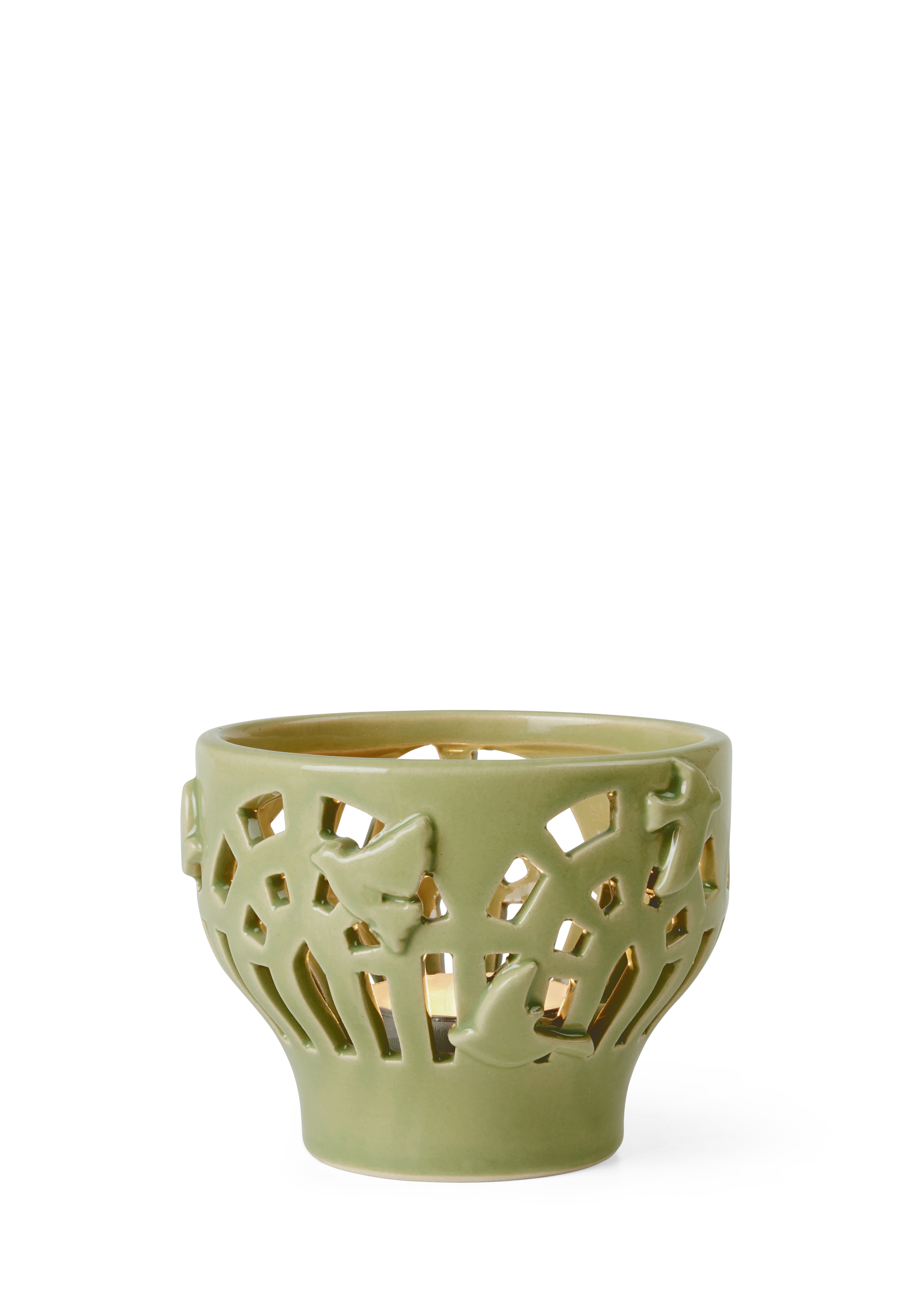 Tealight holder Ø9.5 cm from Kähler  in Spring leaf color, made of Ceramics