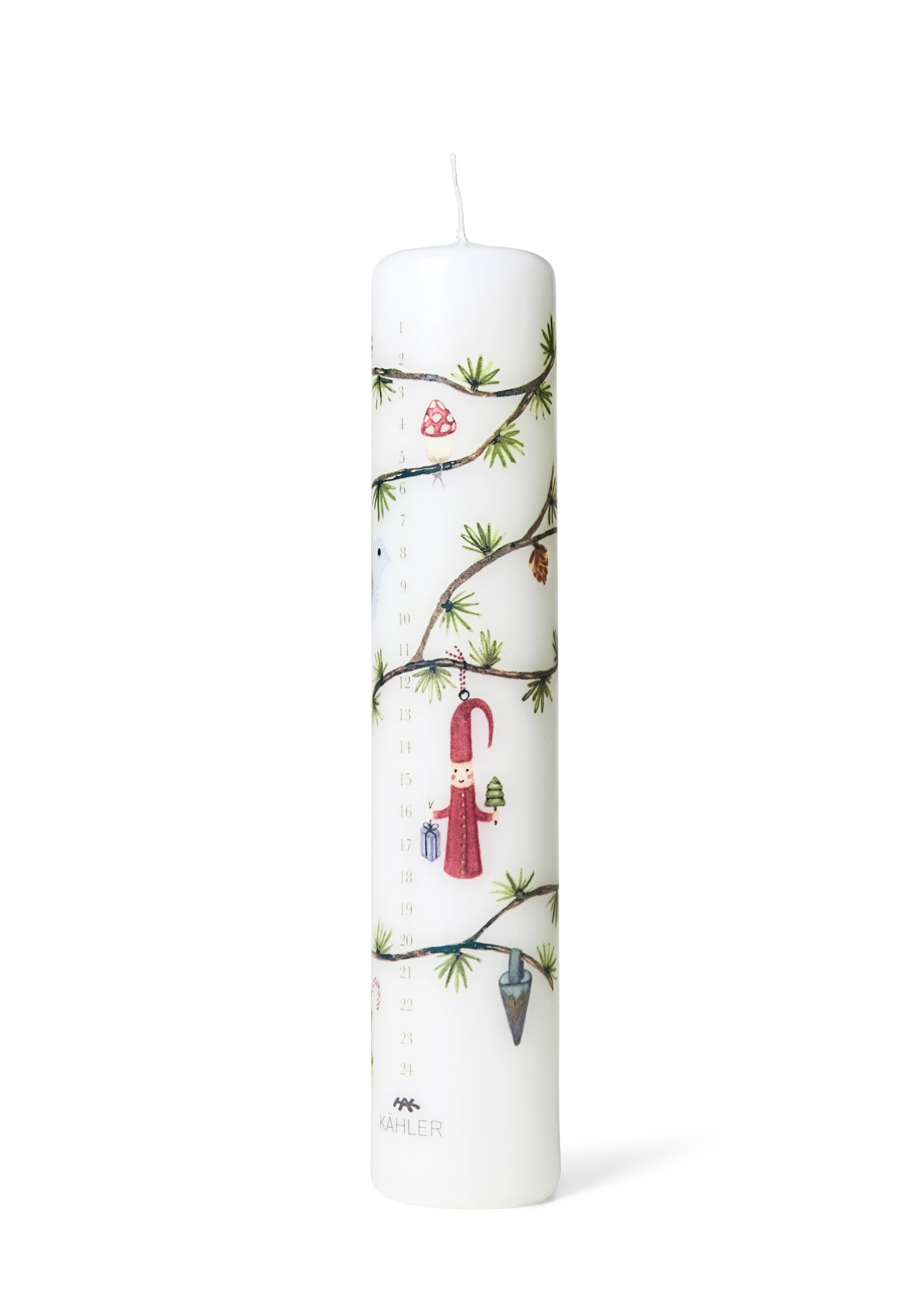 Kalenderkerze 2023 Ø5 cm von Kähler in der Farbe Weiss mit Dekoration, hergestellt aus Parafin
