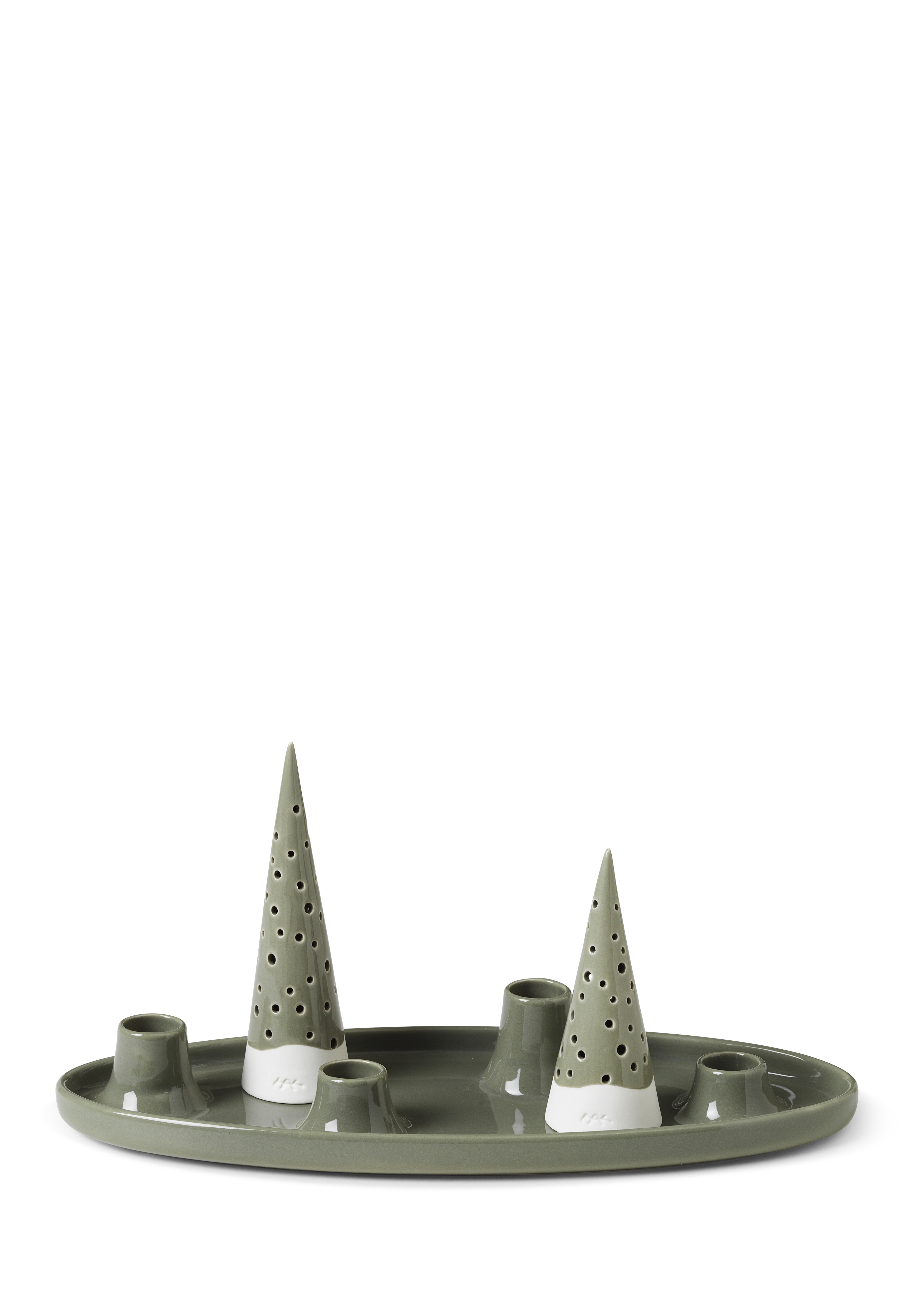 Oval adventsstage 33x13 cm fra Kähler i farven Olivengrøn, lavet af Keramik