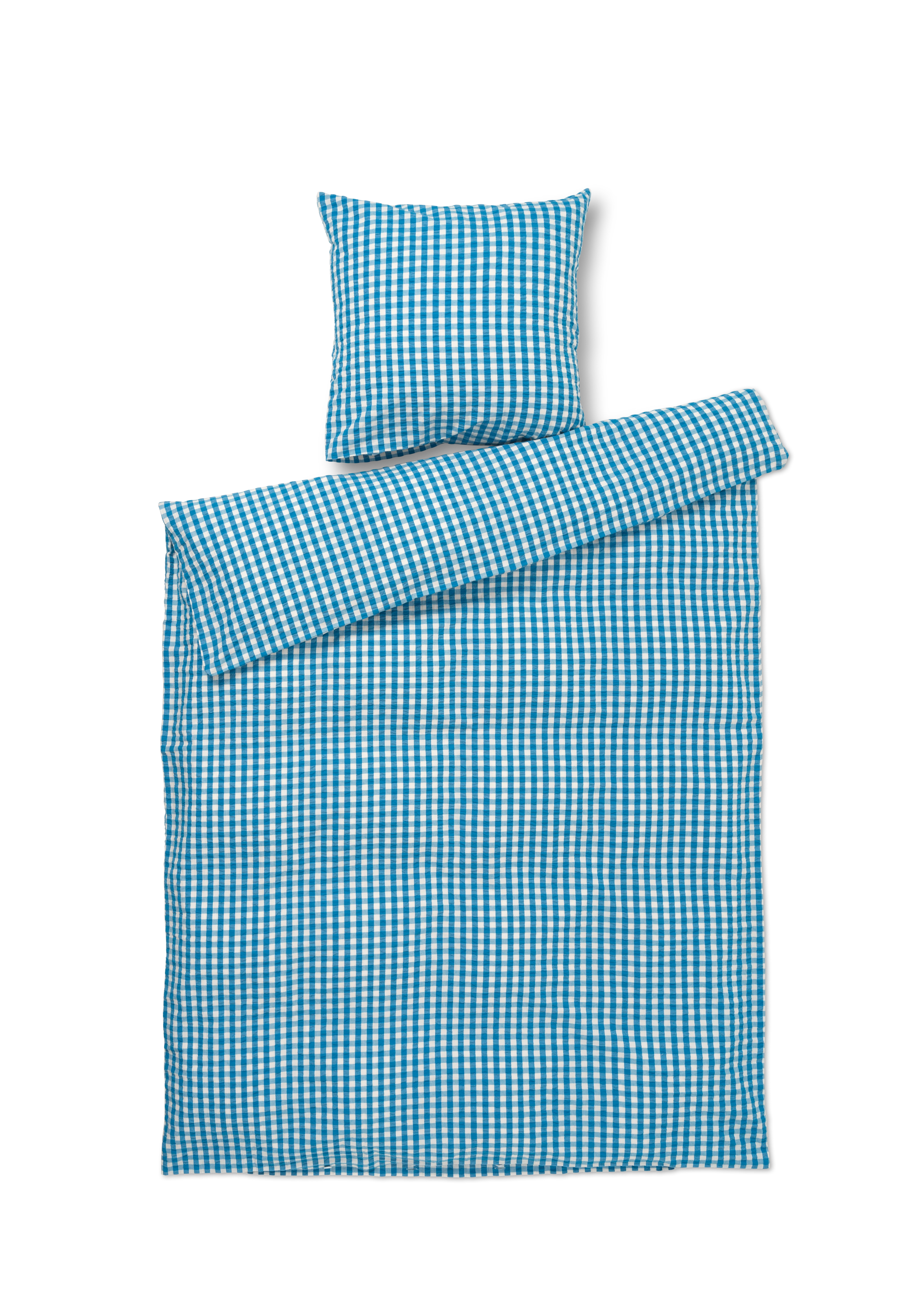 Sengetøy 140x200 cm fra JUNA i fargen Blå/Bjørk, laget av Bomull