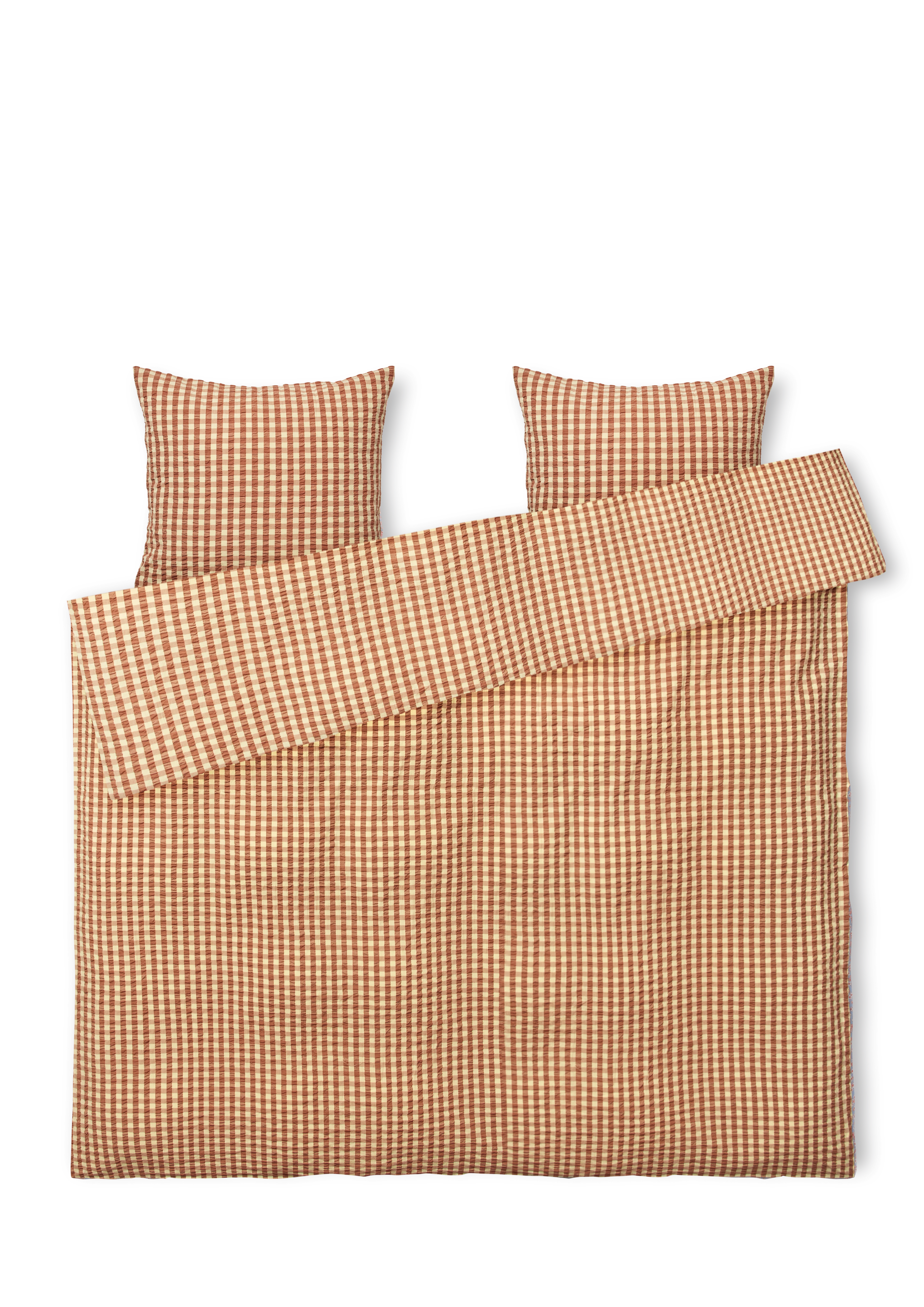 Påslakanset 220x220 cm från JUNA i färgen Cinnamon/Yellow, tillverkad av Bomull