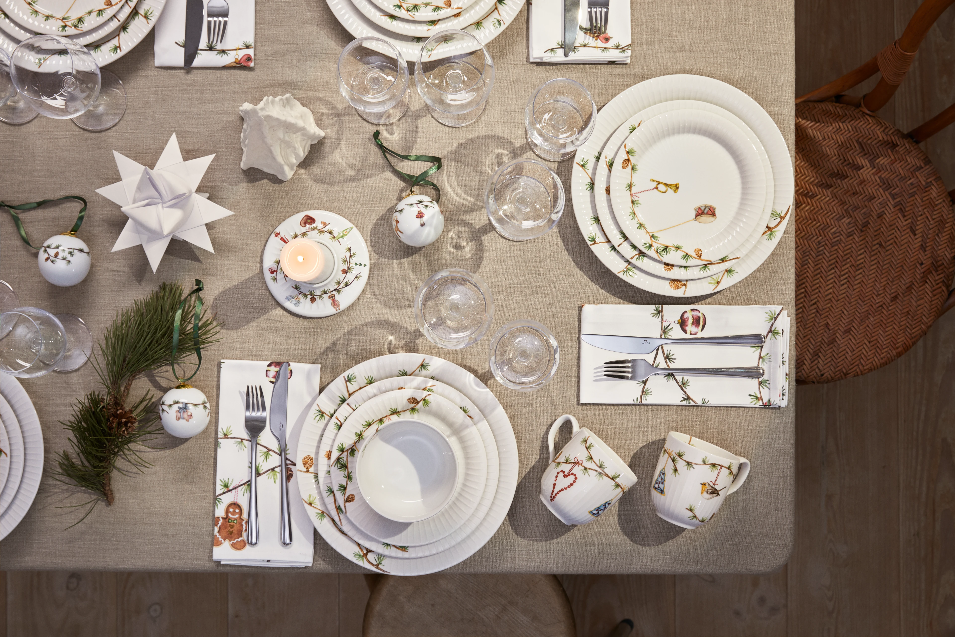 Napkin 45x45 cm 4 pcs. from Kähler  in White w. deco color, made of Cotton