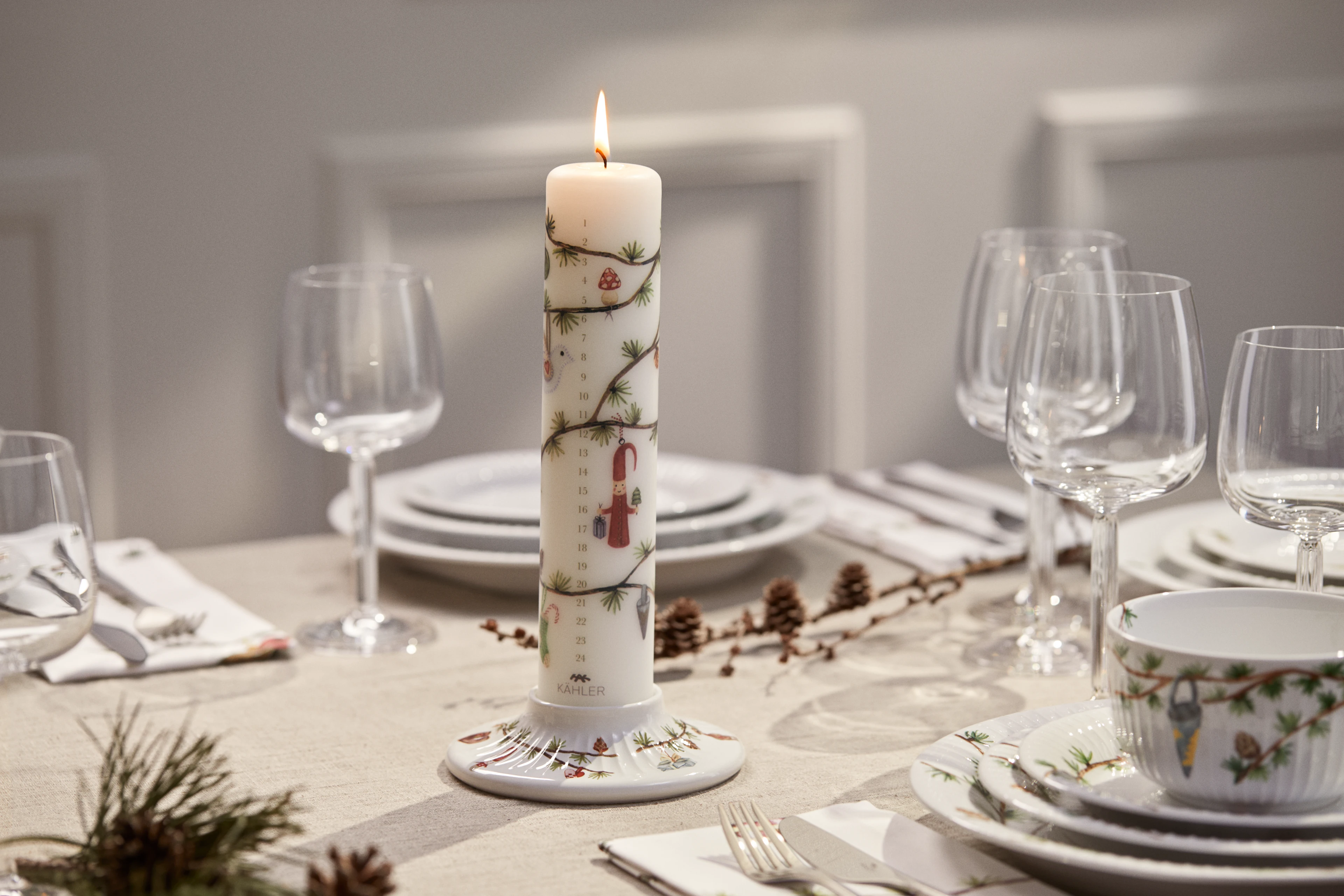 Advent Candle 2023 Ø5 cm from Kähler  in White w. deco color, made of Paraffin
