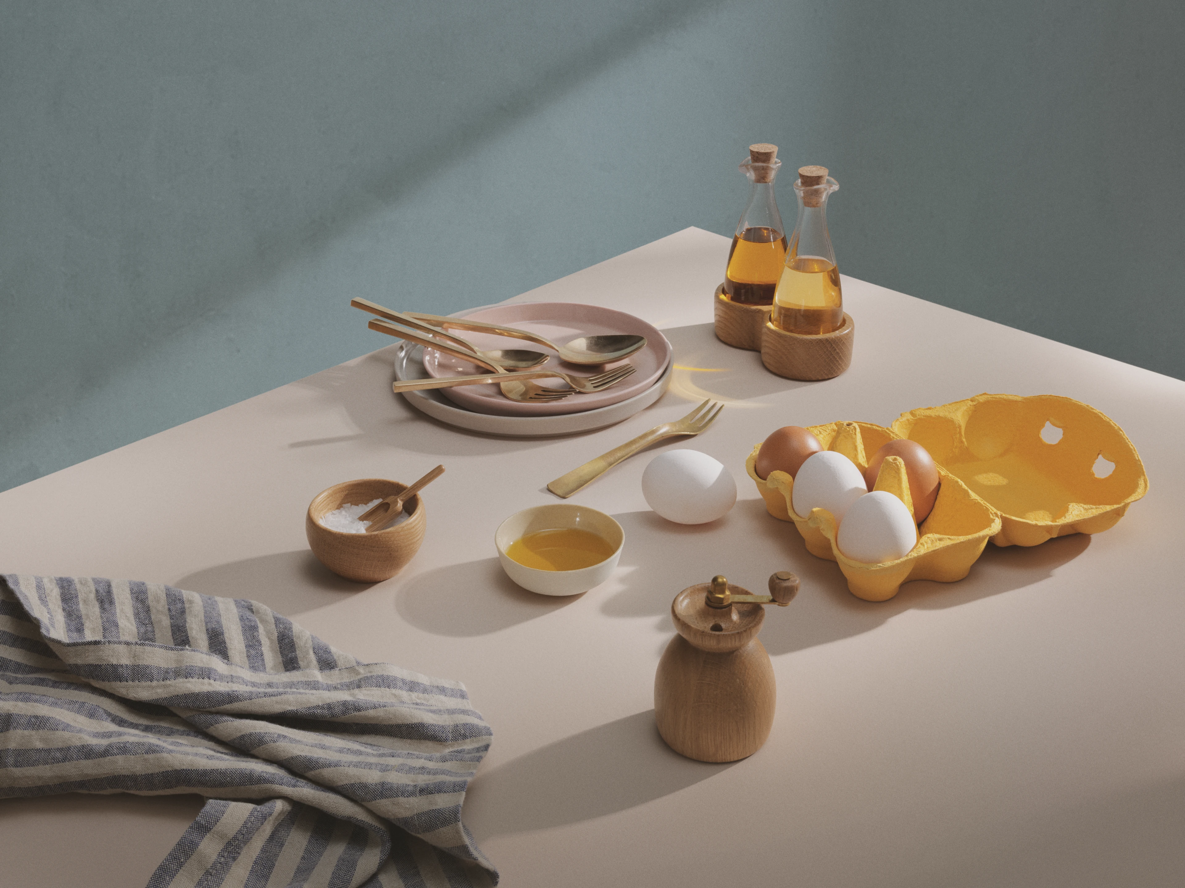 Salt cellar with spoon Ø7 cm from Kay Bojesen in Oak color, made of Wood