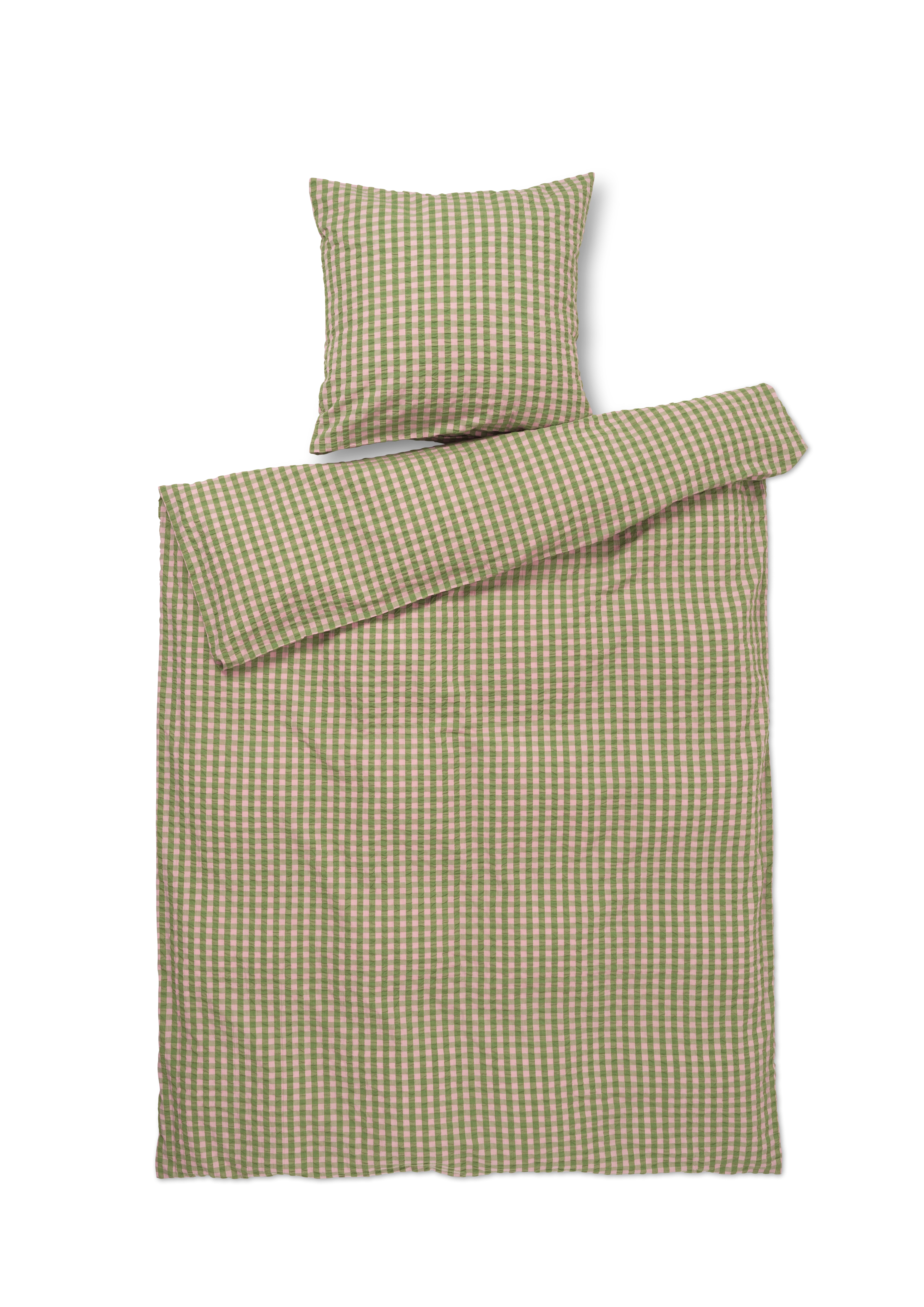 Bettwäsche 140x220 cm von JUNA in der Farbe Grün/Soft Pink, hergestellt aus Baumwolle