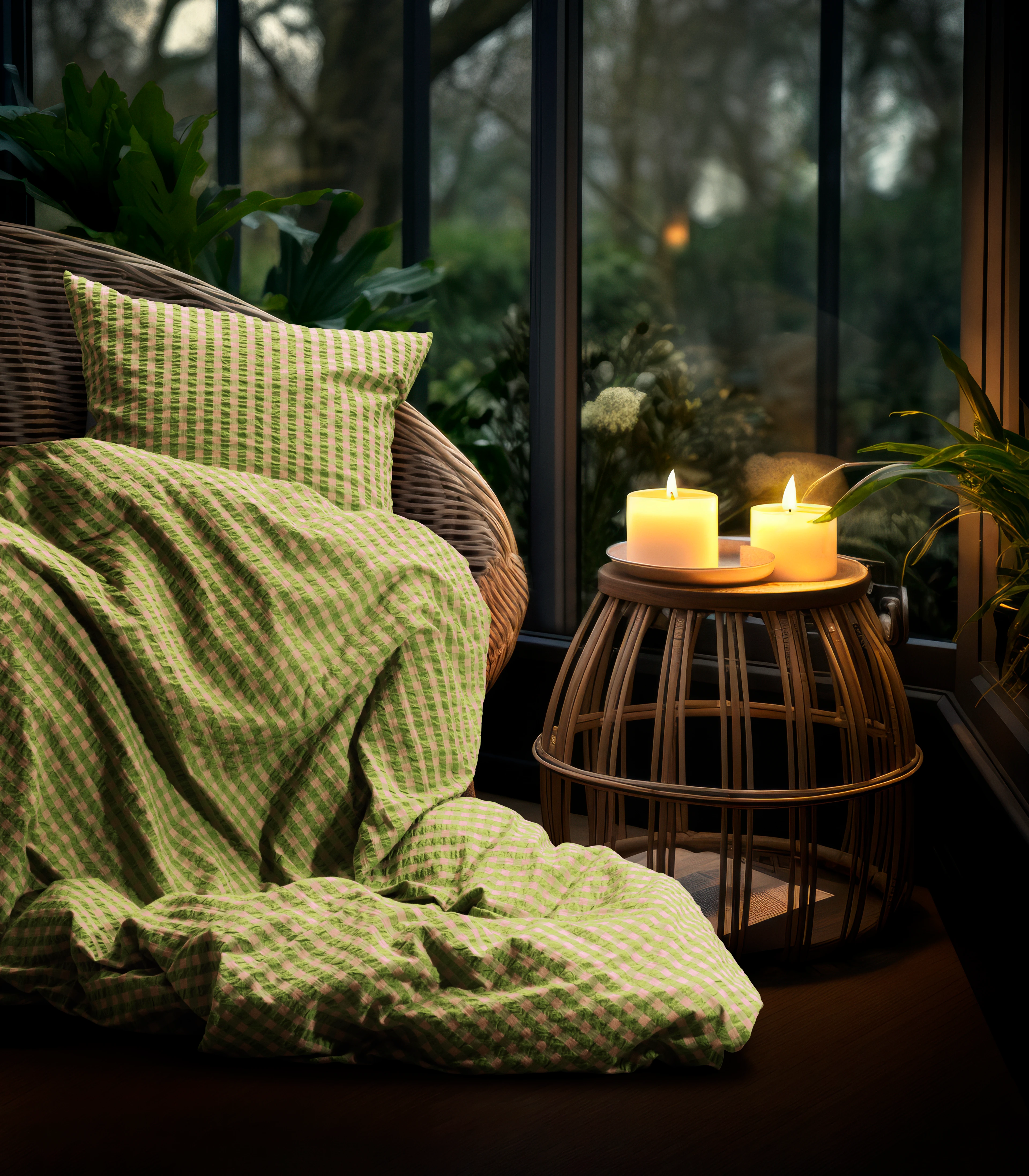 Bed linen 150x210 cm from JUNA in Green/Soft Pink color, made of Cotton