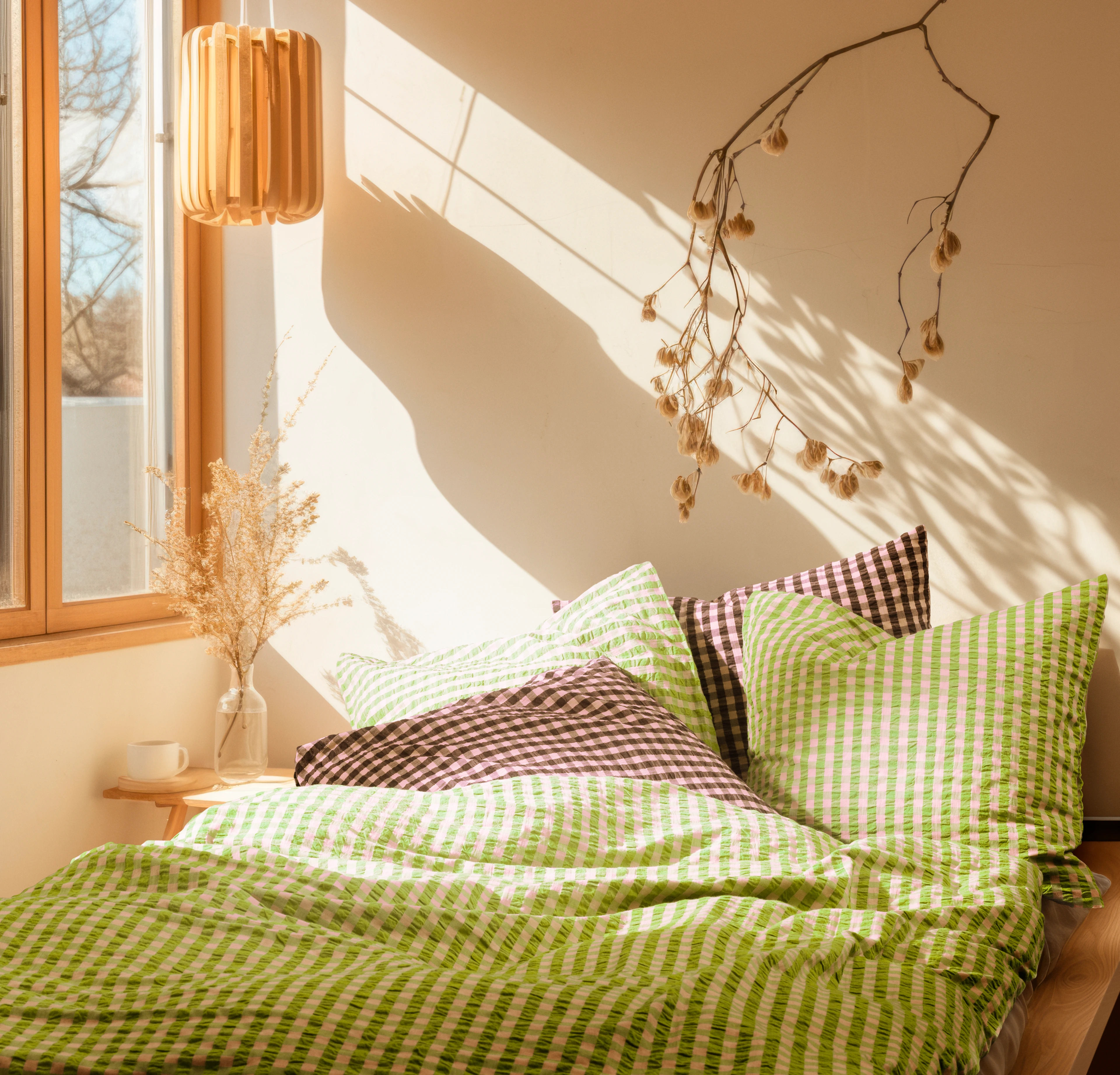 Bed linen 140x220 cm from JUNA in Green/Soft Pink color, made of Cotton