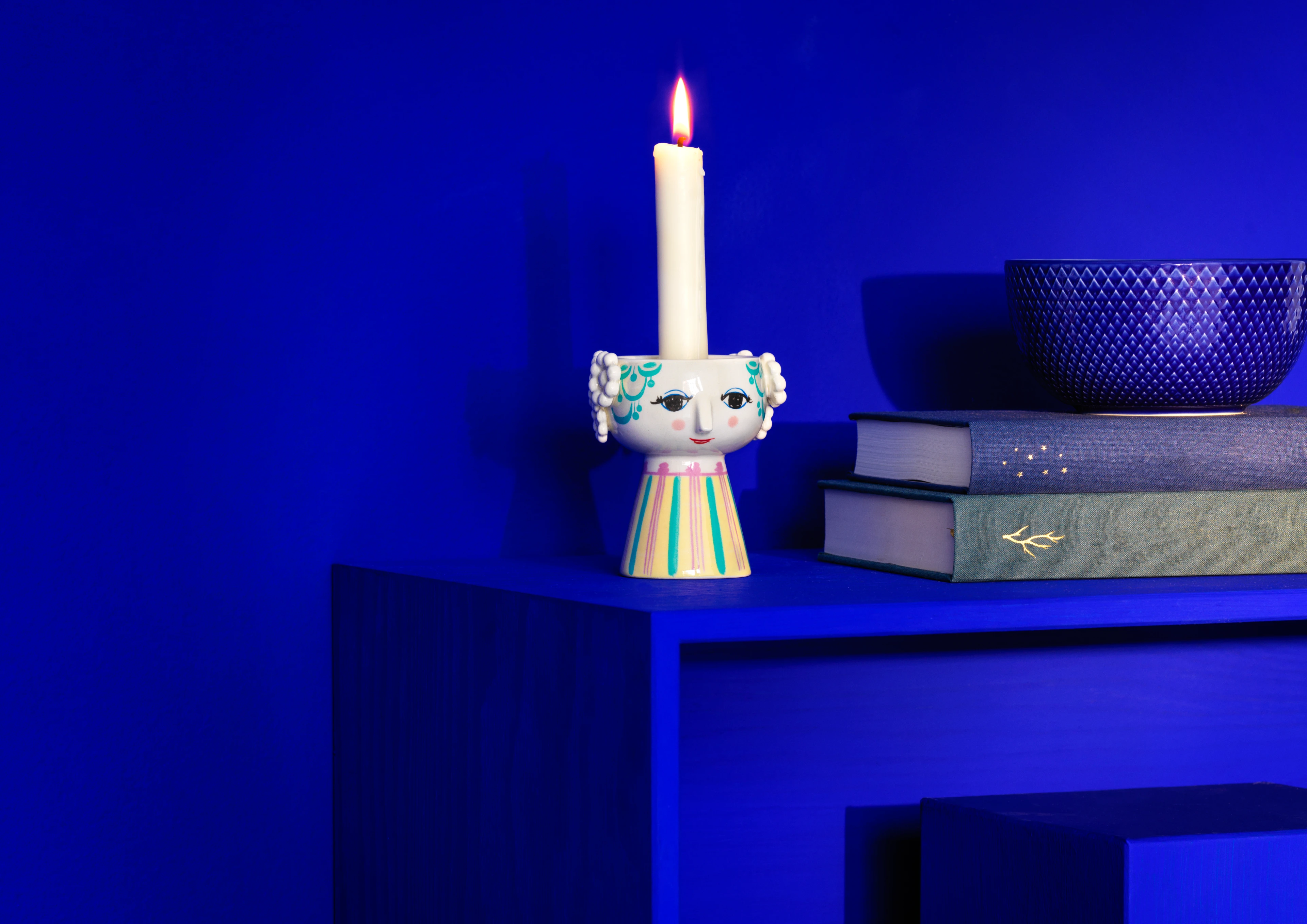 Candle holder H9.5 cm from Bjørn Wiinblad in Light blue color, made of Ceramics