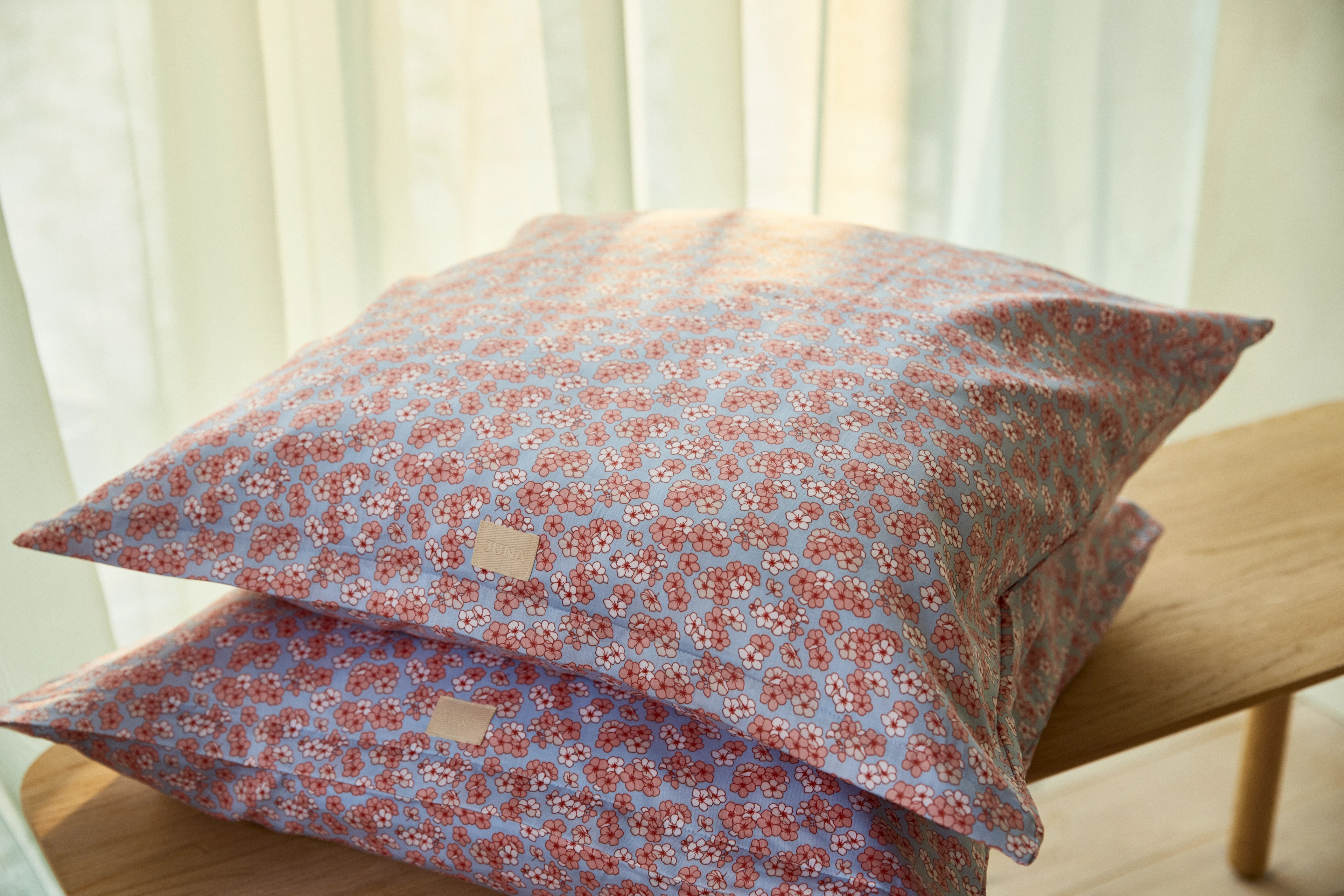 Pillowcase 63x60 cm from JUNA in Light blue/Rose color, made of Cotton sateen