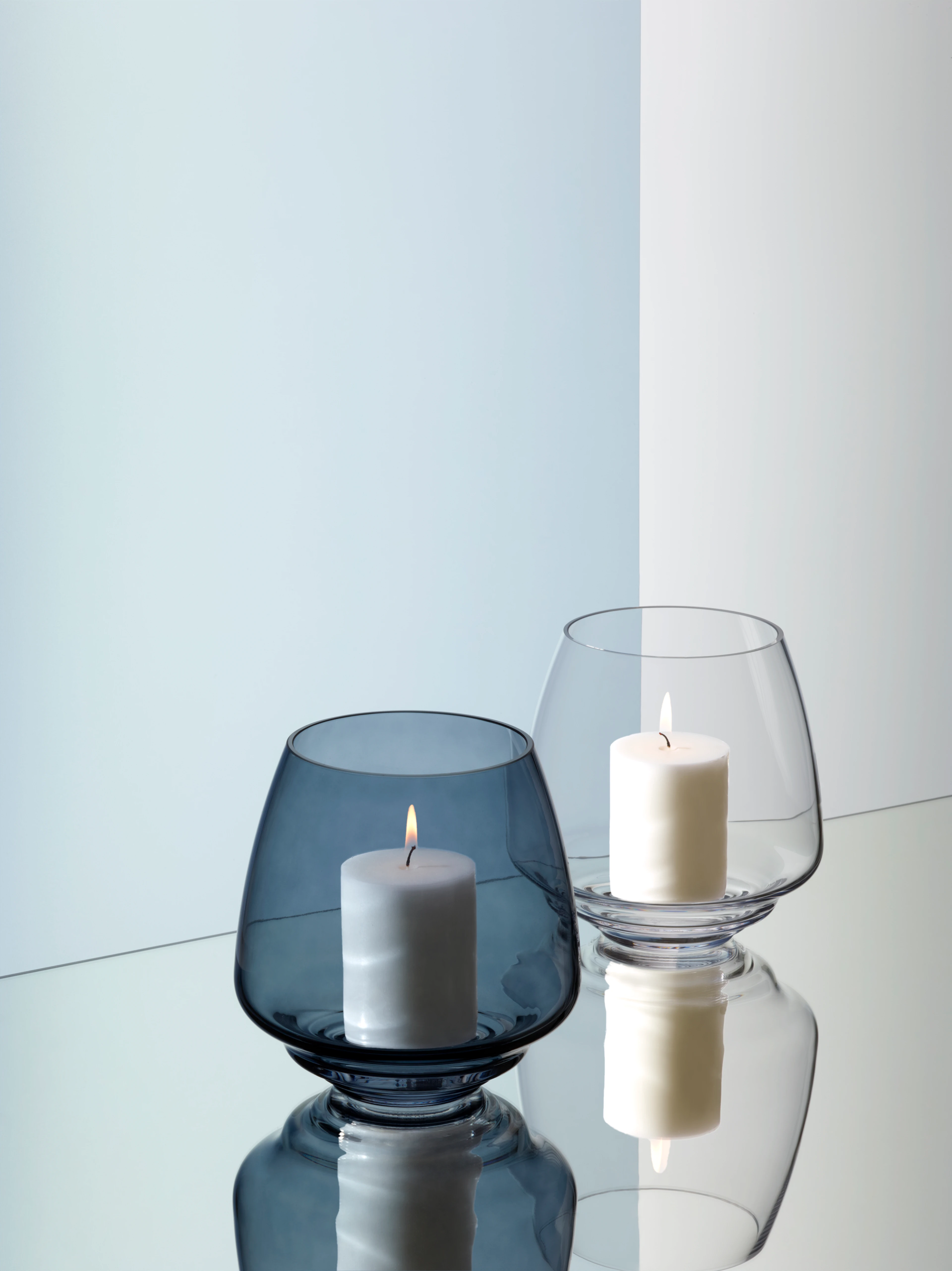 Block candle holder H18.5 from Holmegaard in Blue color, made of Glass