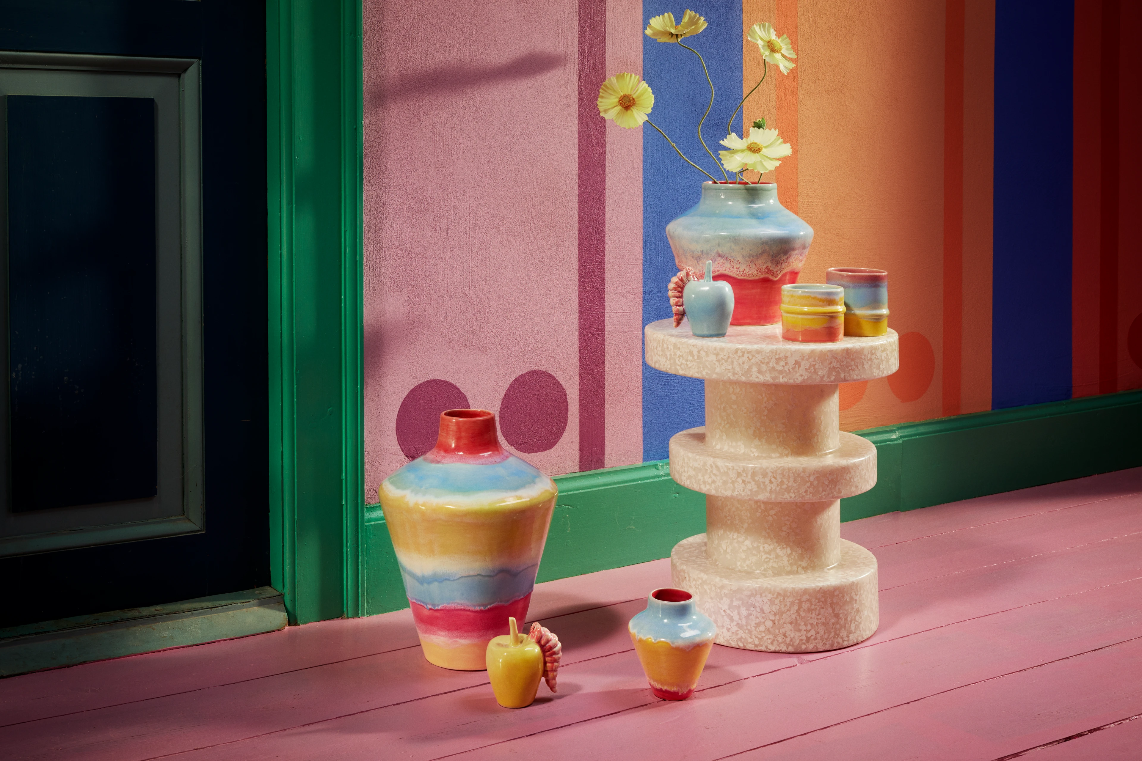 Vase H12 cm from Kähler  in Pink/Mint/Yellow color, made of Ceramics