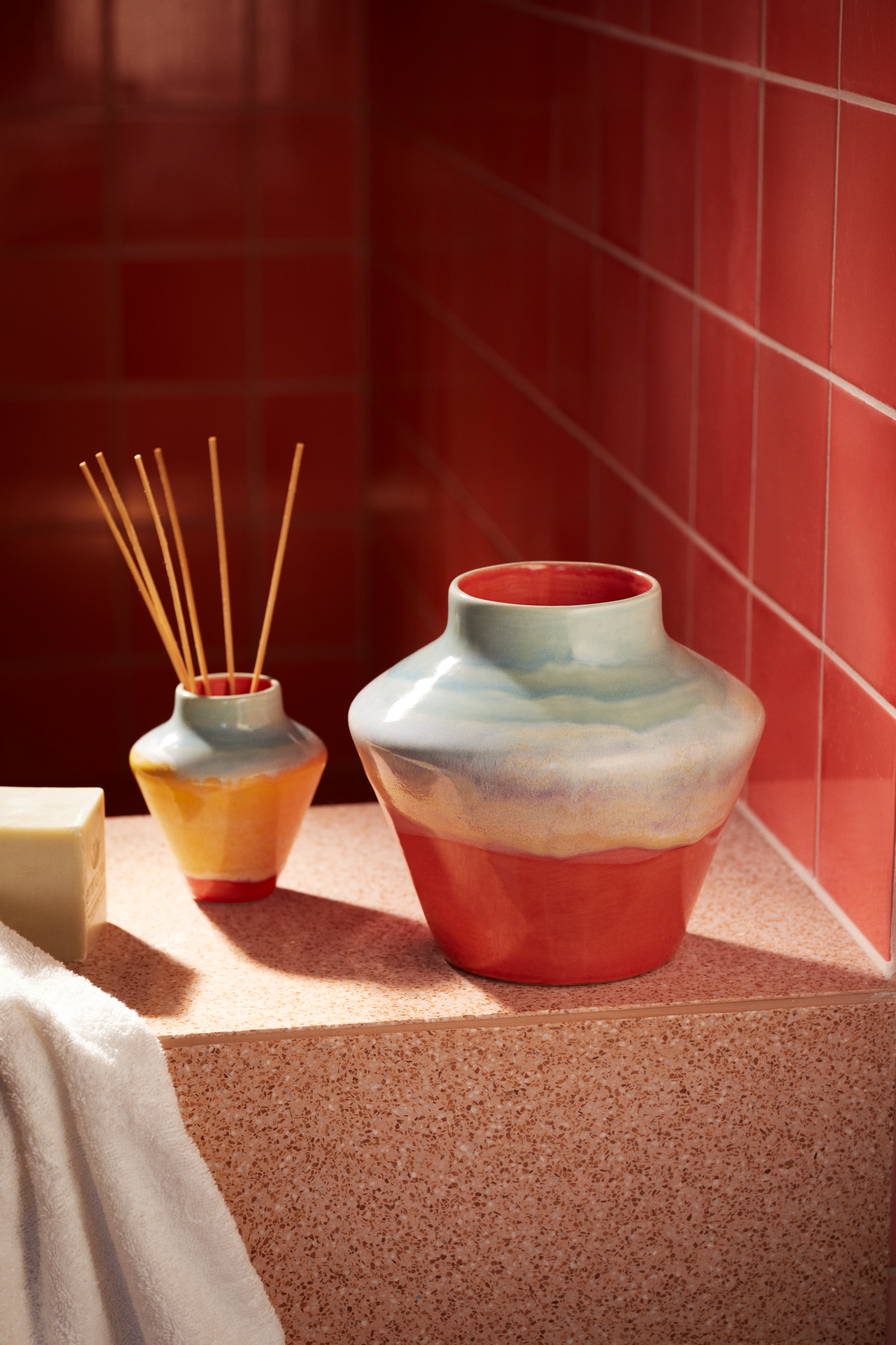 Vase H12 cm from Kähler  in Pink/Mint/Yellow color, made of Ceramics