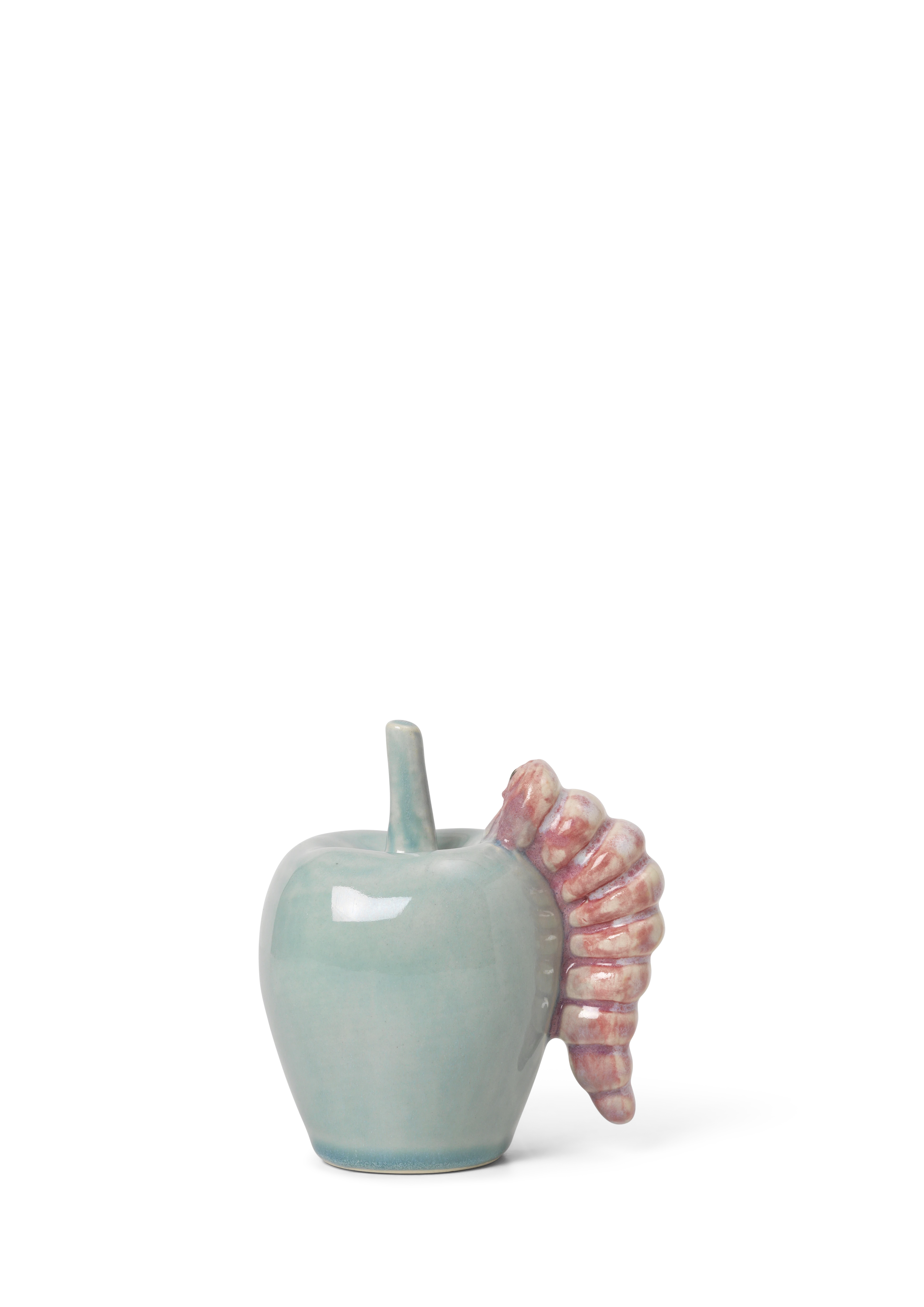 Apple with caterpillar from Kähler in Mint/Pink color, made of Ceramics