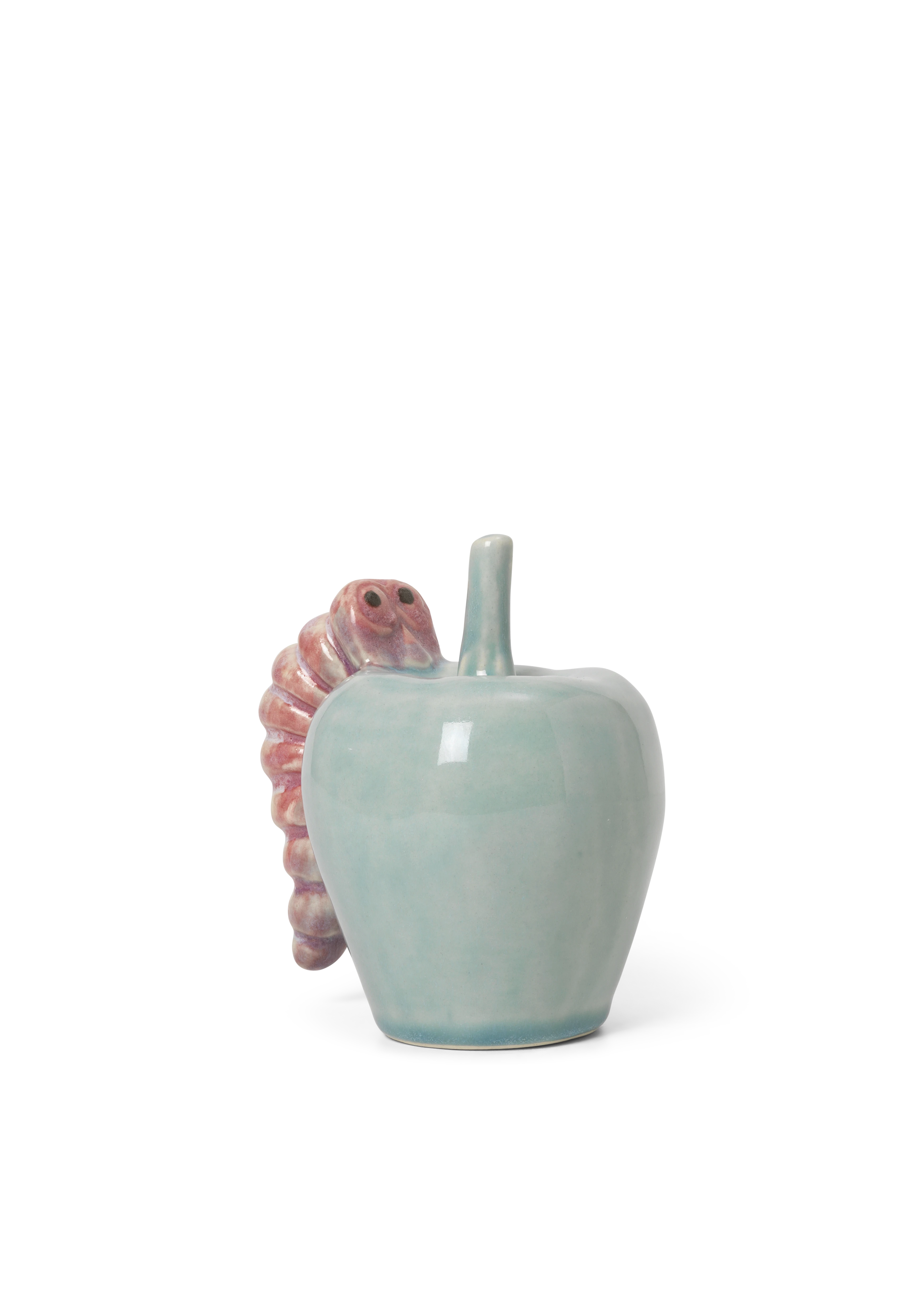 Apple with caterpillar from Kähler in Mint/Pink color, made of Ceramics